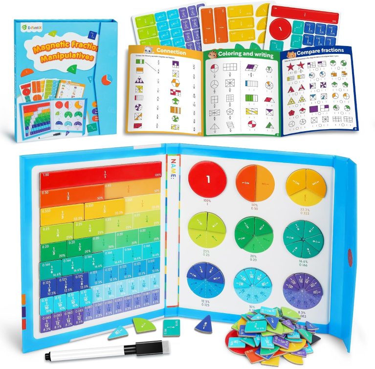 D-FantiX Magnetic Fraction Educational Puzzle, Fraction Manipulatives Book