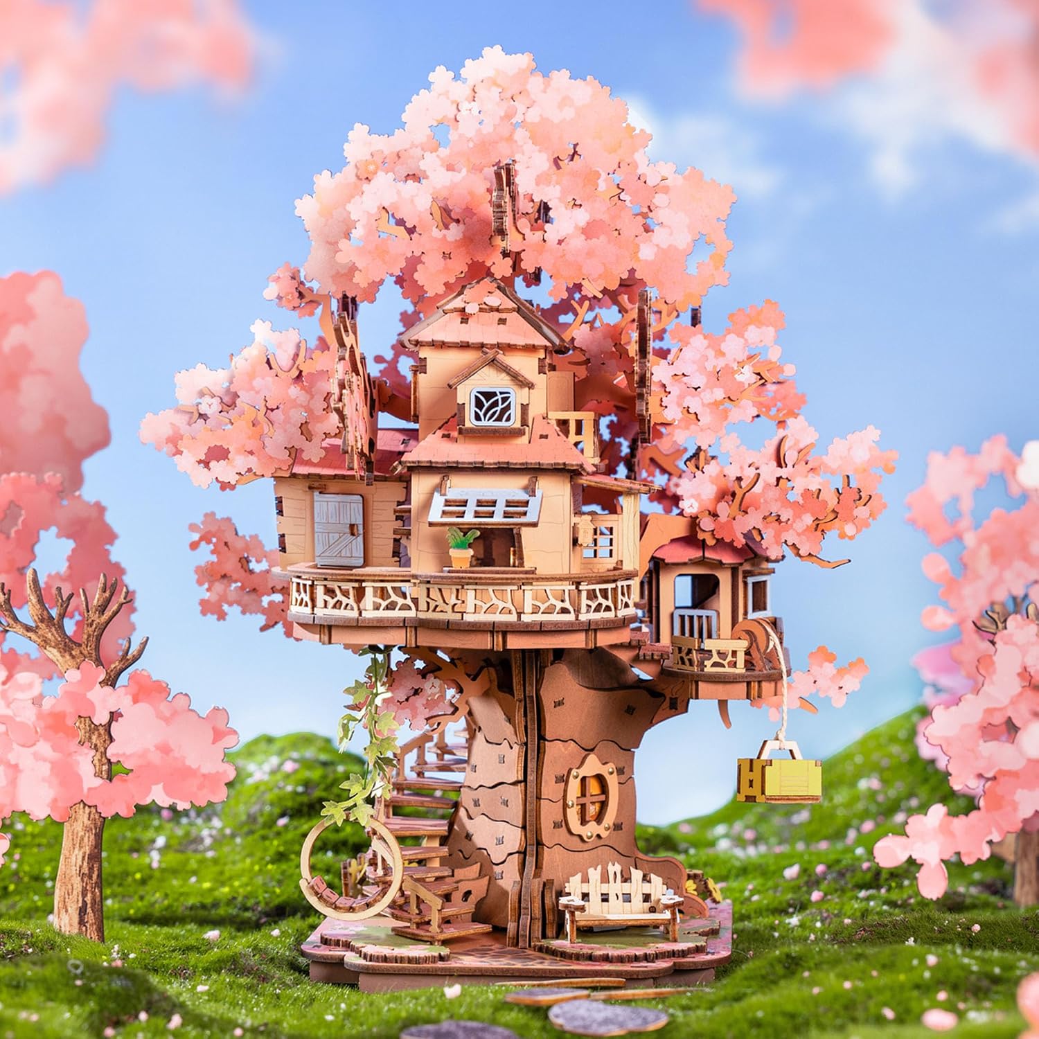 Rolife 3D Puzzles for Adults, Cherry Blossom Bonsai Tree Plants, Japanese Sakura Tree House Flowers Building Set for Adults for Table Toys & Home Decor, Creative Birthday Gift for Girls&Boys (535 PCS) - Image 2