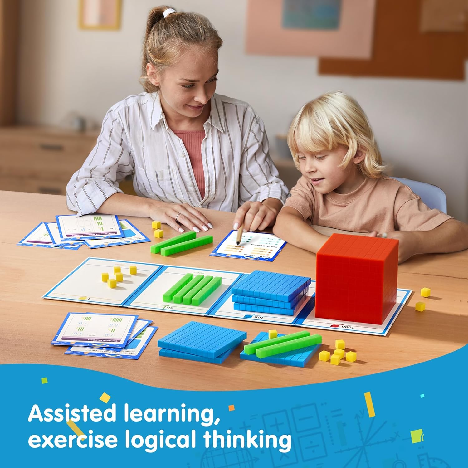 TOMMYHOME Base Ten Blocks with Place Value Chart - Math Manipulatives for Kids.Counting Blocks for Math to Help Educate Kindergarten Teachers. - Image 2