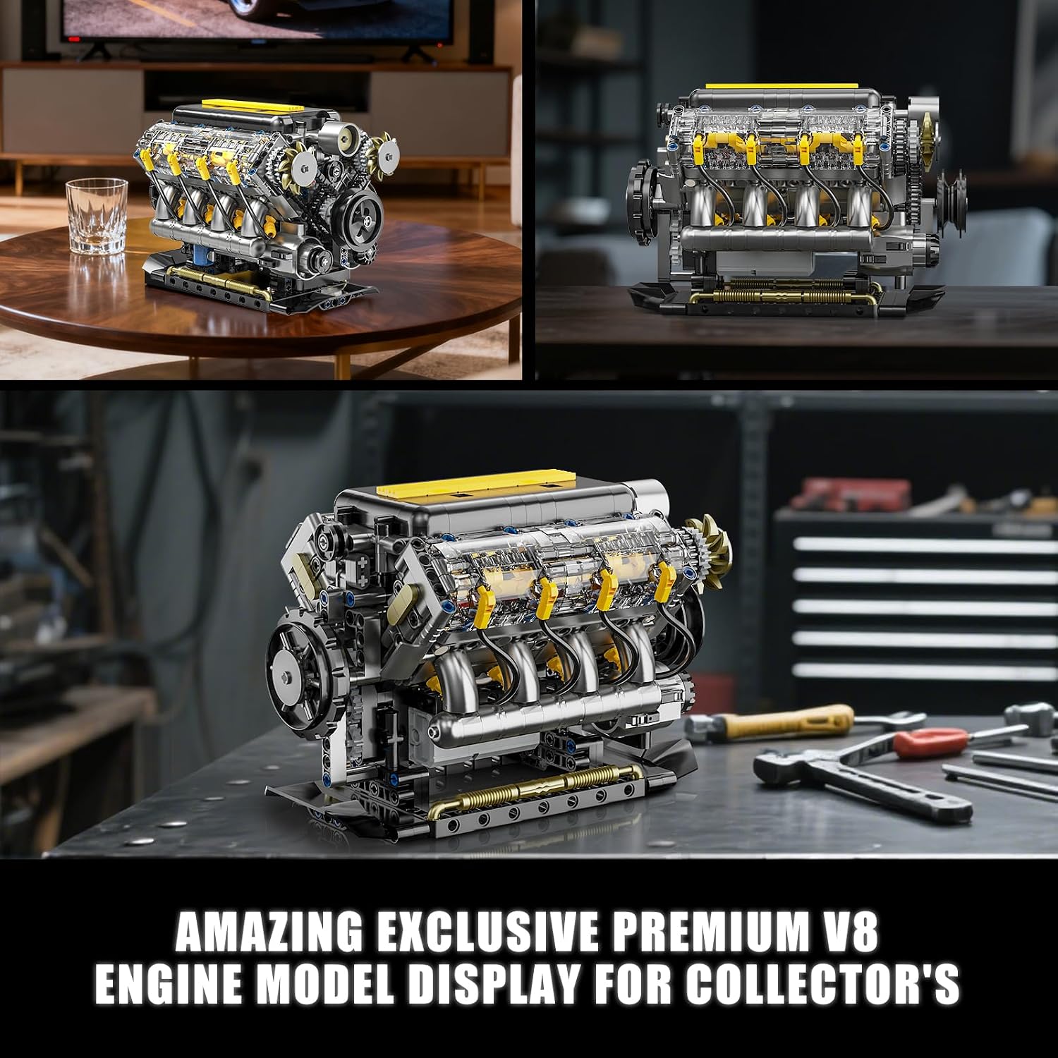 V8 Engine Model Kit that Runs, Visible Mini Car Motor Building Blocks Set for Adults, Compatible with Lego, STEM Physical Science Educational Toy for Teens Boys 14+ (905 PCS) - Image 4