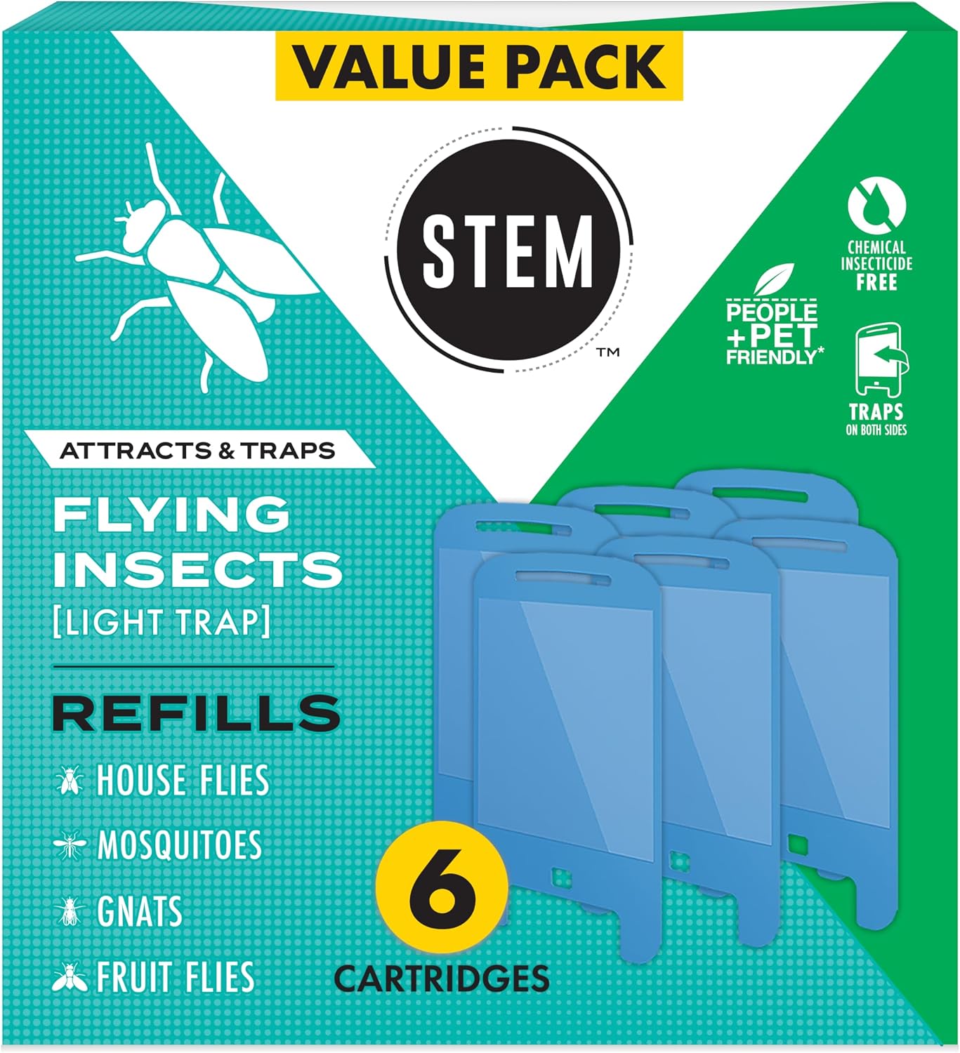 STEM Flying Insect Light Trap Refill Cartridges, Insecticide-Free, 6 Count