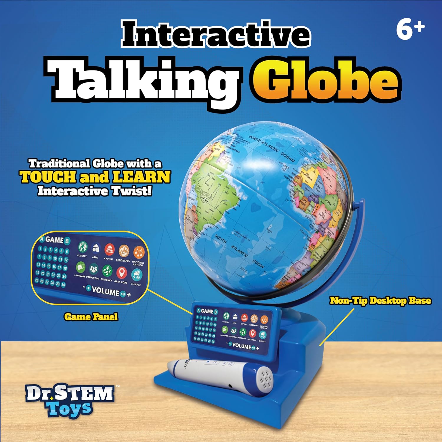 Dr. STEM Toys Interactive Talking Globe with Smart Pen, Game Panel, 300+ Geographic Quiz Questions, Touch & Learn, Music, and More - Educational Toy for Kids Ages 6+ - Image 2