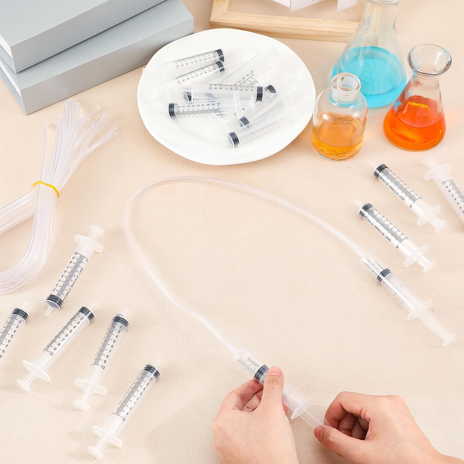 Threlaco 48 Pcs Hydraulic and Pneumatic Kit 10ml Plastic Syringe with 12 Pcs 20in Vinyl Handy Tubing for Science and Engineering Projects for Back to School Classrooms Scientific Labs - Image 5