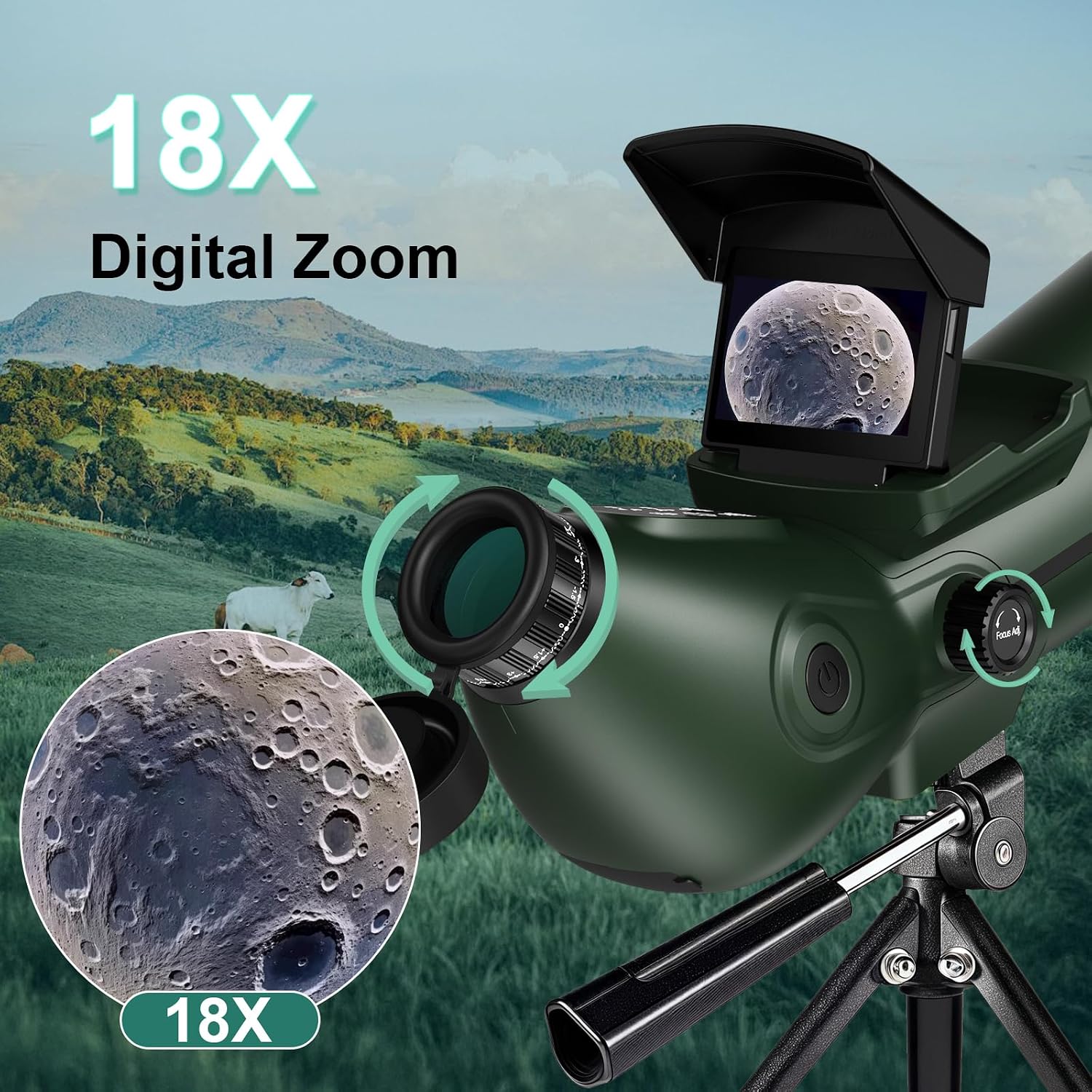 Smart Telescope, Digital Electronic Telescopes with 4K Astrophotography Camera, Internal and Externat Dual Screens Spotter for Adults & Kids & Beginners Astronomy with 64G Card - Image 6