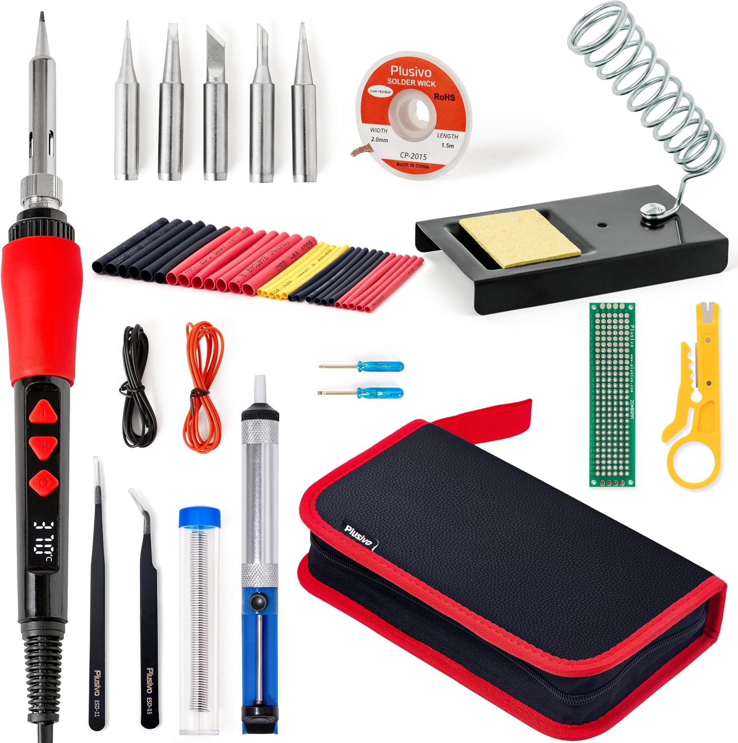 Soldering Iron Kit, 60W LED Display Digital Solder Pen, 5 Replaceable Tips, 21-in-1 Fast Heating with Solder Wire, Stand, Desoldering Pump, for Electronics Repair Hobby DIY 120V US Plug from Plusivo - Image 9