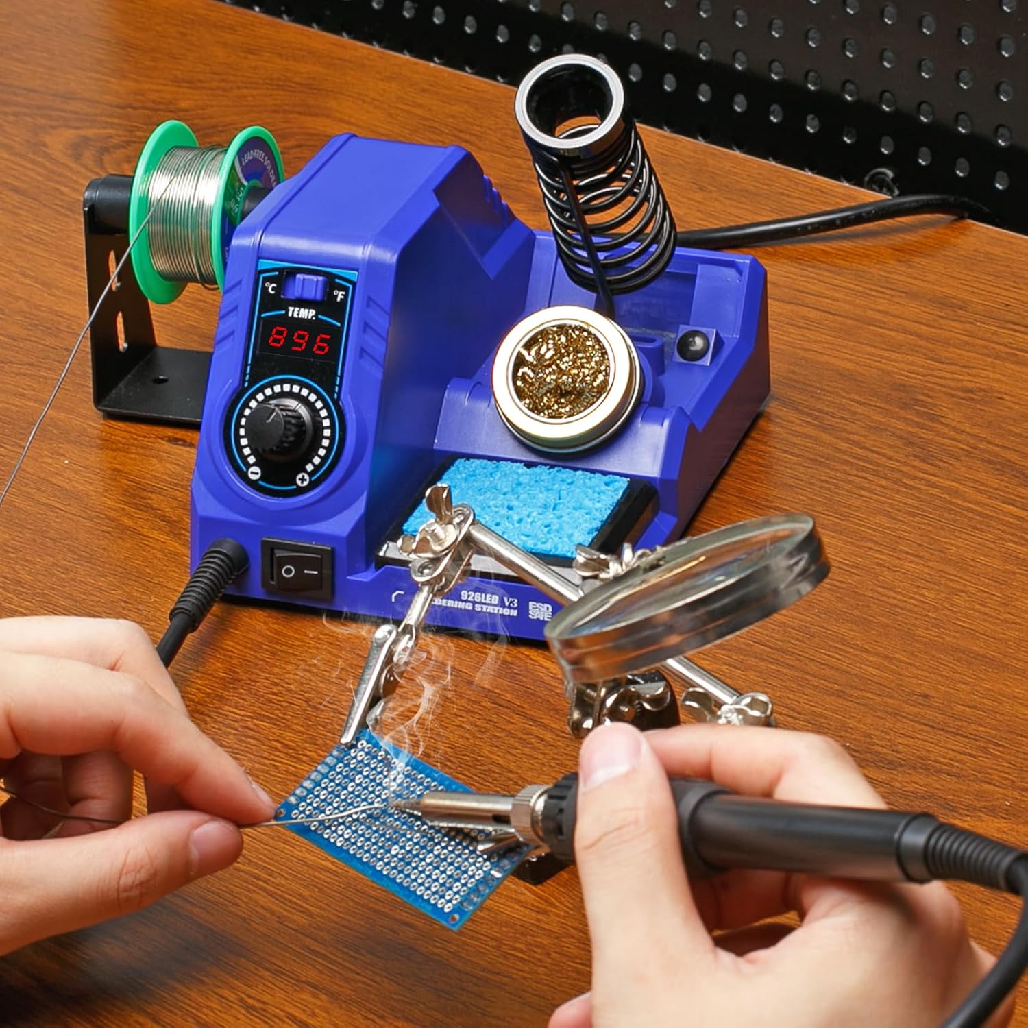 WEP 926LED V3 Soldering Station 130W MAX Soldering Iron Kit with Solder Wire, 5 Soldering Tips, Tweezers, Solder Sucker, Tip Cleaner, Temperature Control, Sleep Mode, C-F Conversion - Image 2