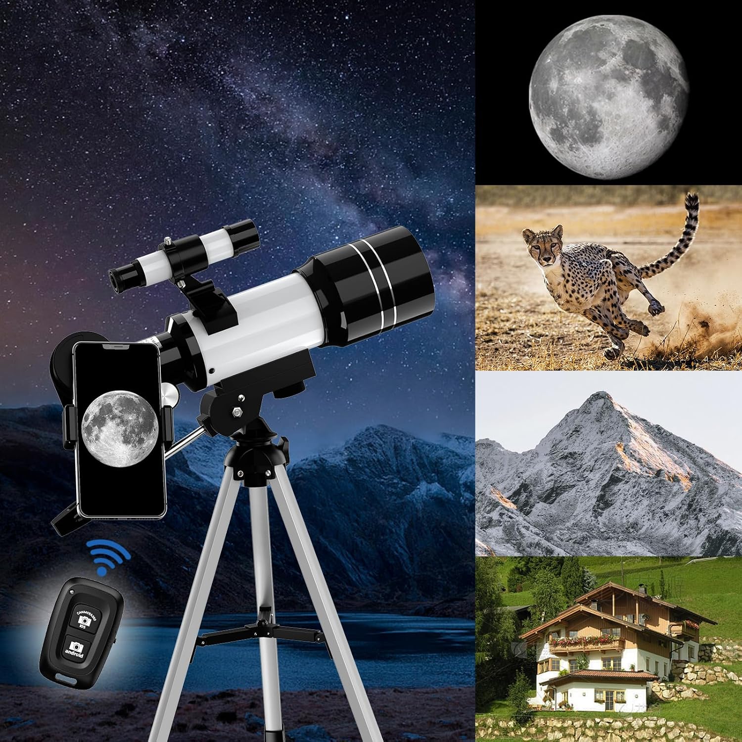 Telescope for Kids, 70MM Aperture Telescopes for Adults (15X-150X) with FMC Optics, 300MM Astronomical Refractor Telescope for Beginners with Phone Adapter, Portable Astronomy Gifts for Moon and Star - Image 7