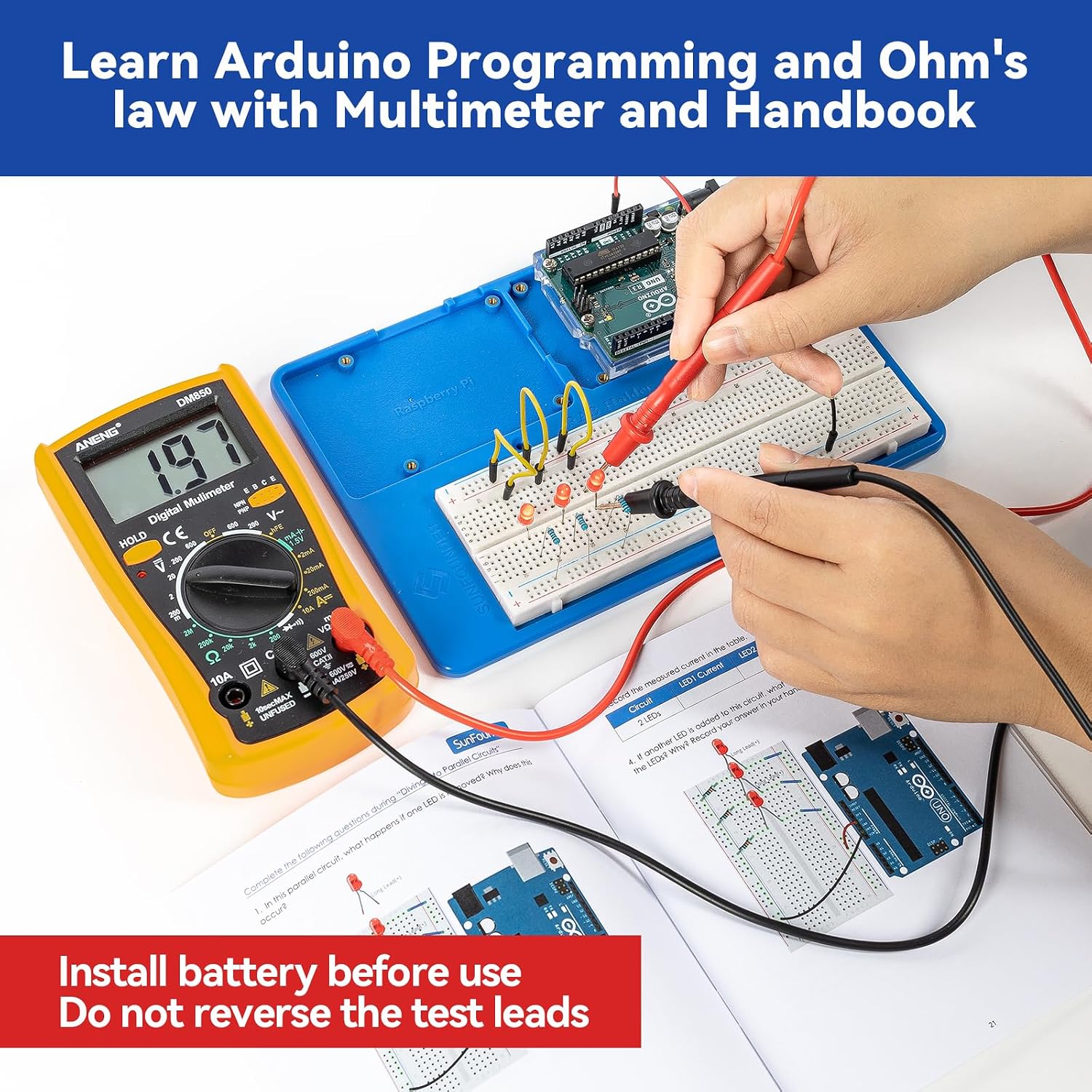 SunFounder Inventor Lab Starter Kit with Original Arduino Uno R3 REV3 Multimeter 34 Projects 40+Video Courses RAB Breadboard Holder, RoHS Compliant, for Beginners & Engineers - Image 5