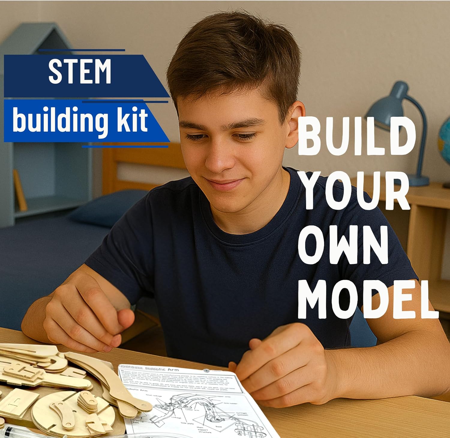 PATHFINDERS STEM Kit – Hydraulic Robotic Arm | Wooden Building Kit for Kids Ages 8-12 | Mechanical Engineering Toy | Hands-On STEM Project for Boys & Girls - Image 4