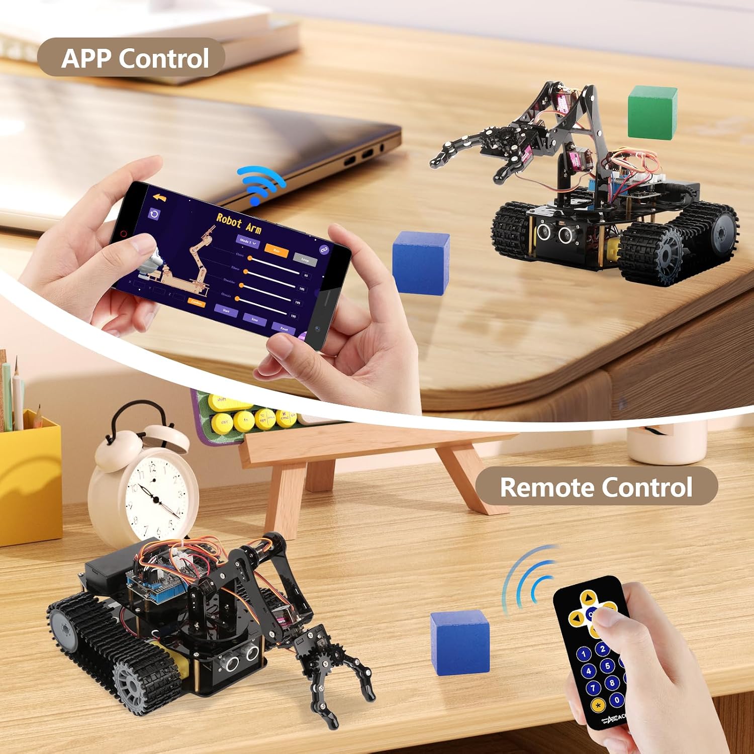 Robotics for Kids Ages 12-16, ACEBOTT 4 in 1 Smart Robot Arm with 5DOF + Tank Car, STEM Toys Coding Kit Compatible with Arduino & Scratch, App & Remote Control, for Kids & Teens - Image 4