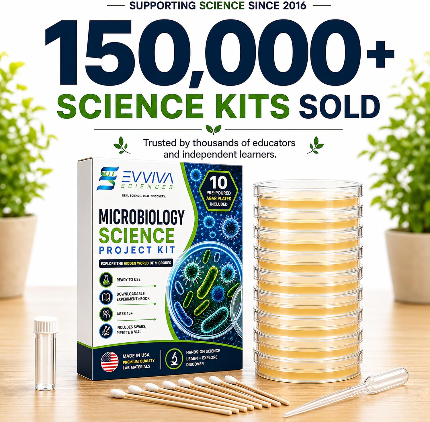 Evviva Sciences Microbiology Science Project Kit, Pre-Poured Agar Plates for Students, Agar Petri Dishes to Learn Microbiology, with Educational Experiment eBook - Image 2