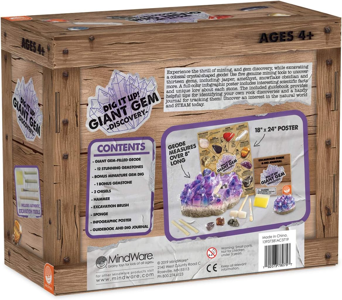 MindWare Dig It Up Giant Gem Discovery Kit - Gemstone Dig Kit Offers Geology for Kids with 12 Real Polished Hidden Gemstones - Includes 1 Giant Gem, Chiseling Tools, Gemstone Poster - Ages 4+ - Image 8