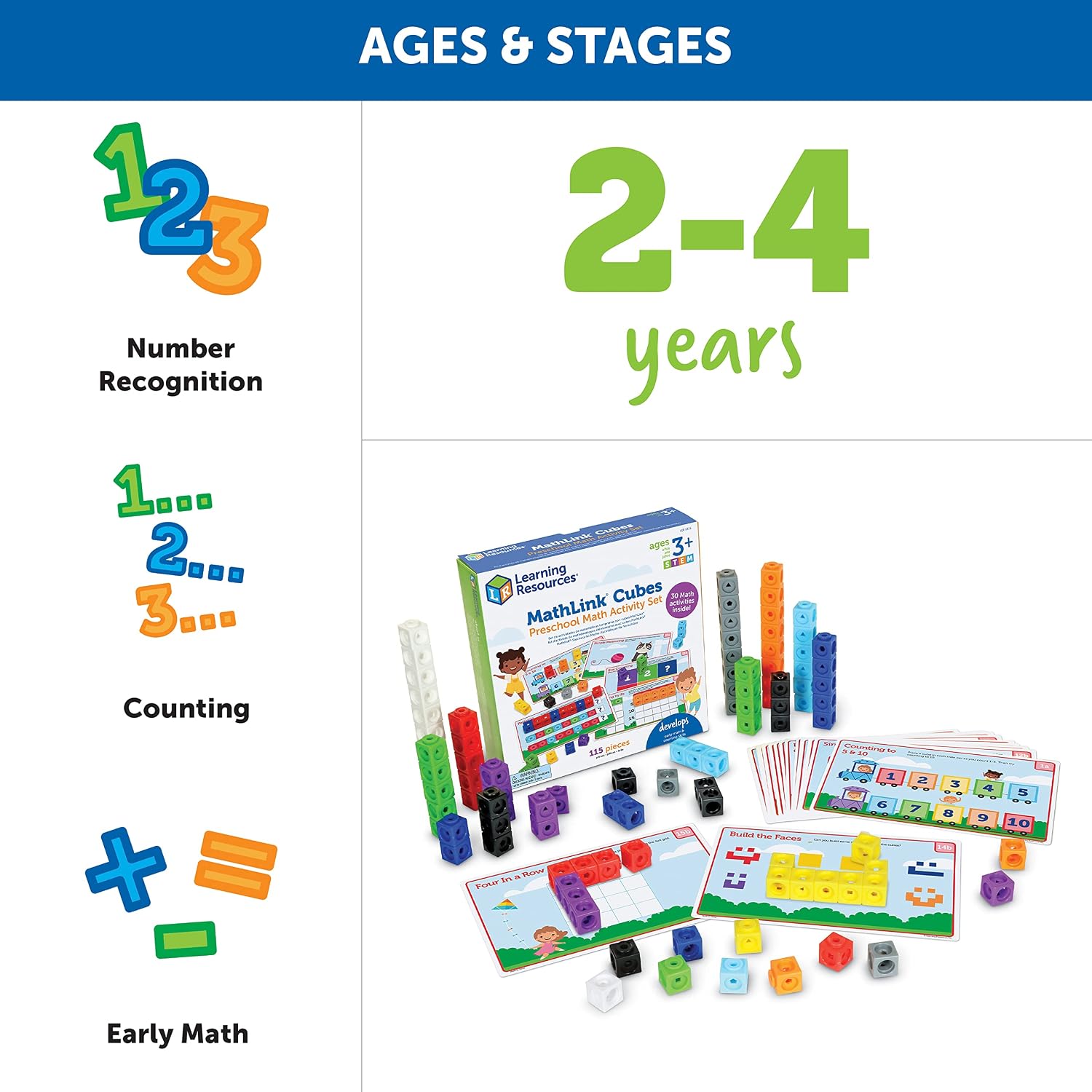 Learning Resources MathLink Cubes Preschool Math Activity Set - Classroom Must Haves, Teacher School Supplies, Toddler Montessori Toys,Building Blocks, Math Manipulatives, Homeschool Games - Image 6