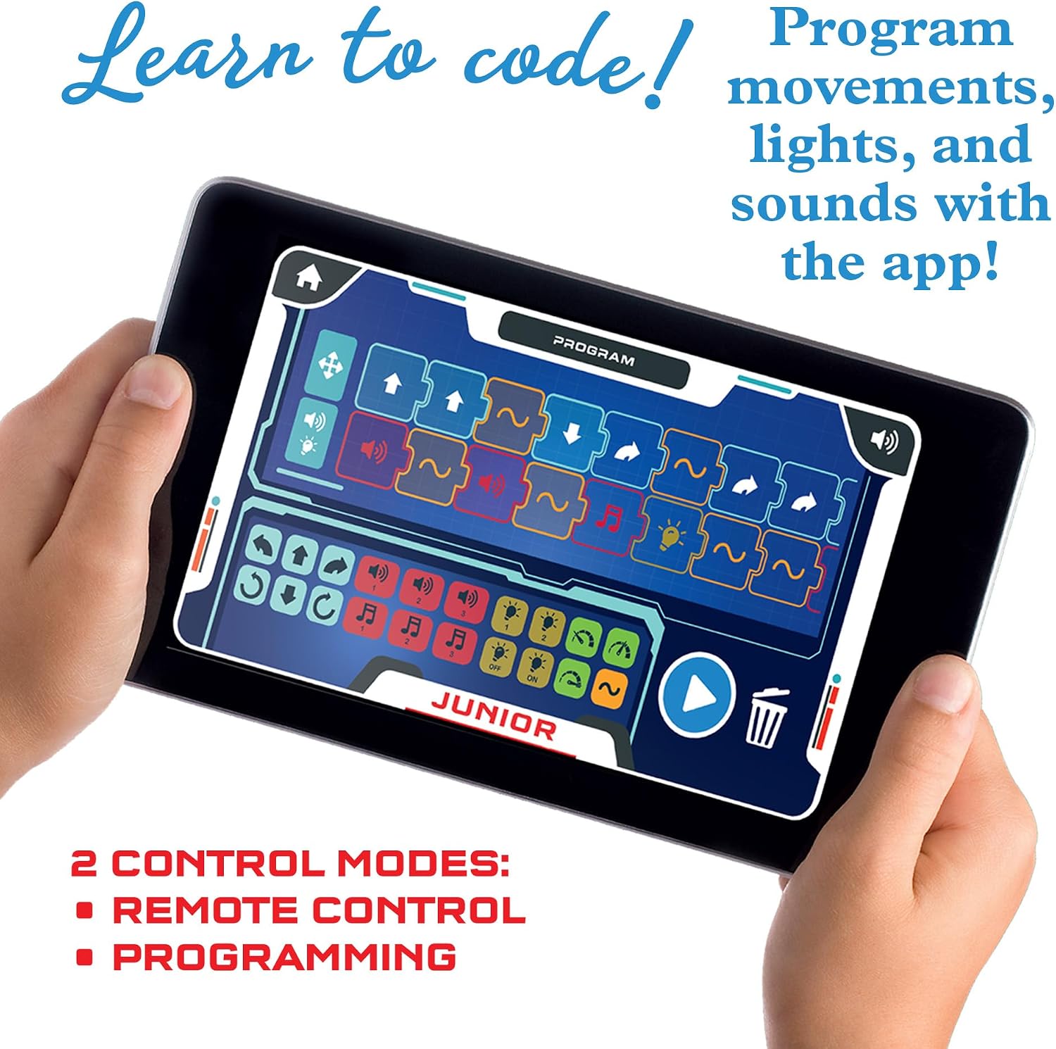 Thames & Kosmos Robotics Smart Machines Junior STEM Kit, Build & Code Your Robot’s Movements, Speed, Lights & Sounds, for Ages 8+, Use Screen-Free w/Built-in Buttons or via Block-Based Coding App - Image 3