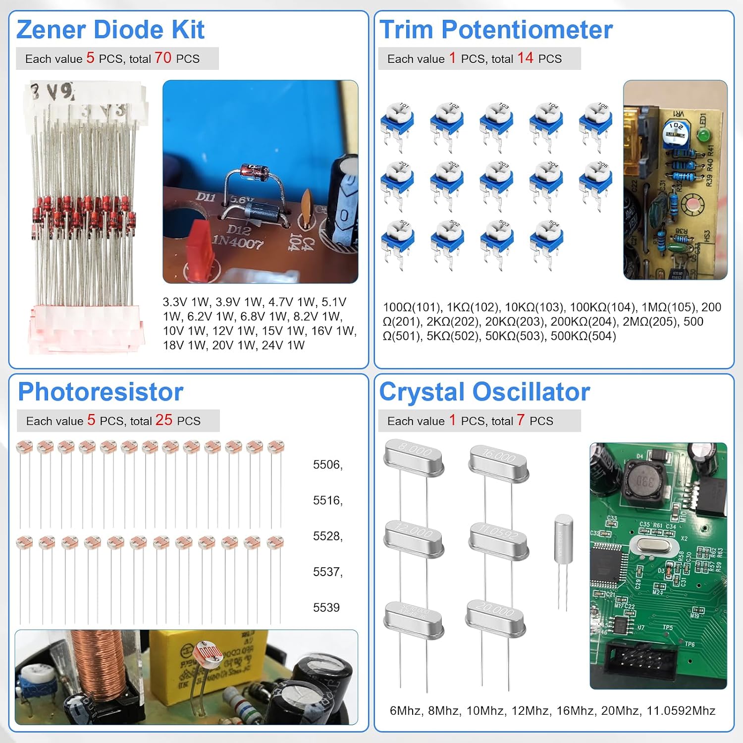 Electronic Component Kit, 1780 Pcs DIY Electronics Kit with Resistors,Capacitor,LED Diodes,Transistors,Dupont Wire,Breadboard,PCB,Potentiometer,Triode,IC,Crystal Oscillator,Buzzer,Switch,Motor,Speaker - Image 6