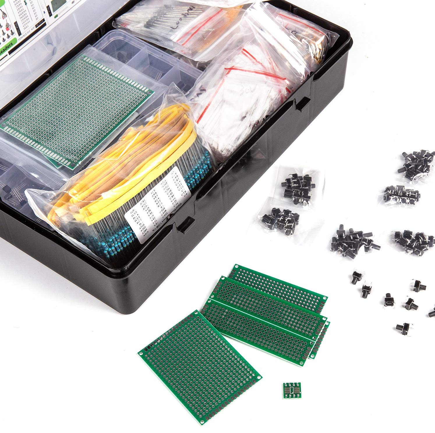 2200 pcs Electronic Component Assortment Kit, Capacitors, Resistors, Transistors, Inductors, Diodes, Potentiometer, IC, LED and PCB - Image 4