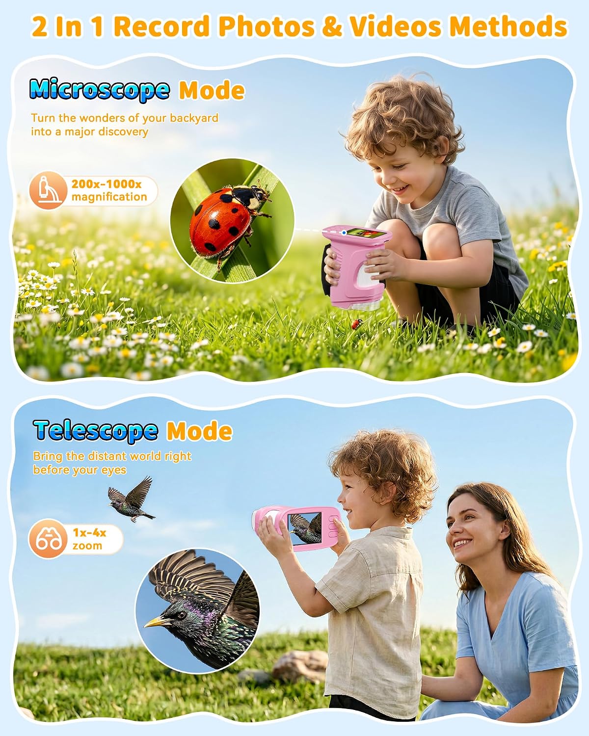 1000X Kids Handheld Microscope, 4K Digital Mini Pocket Digital Microscope with 2.4" IPS Screen, Built-in Camera & 12 Prepared Slides, STEM Educational Toy, Birthday Gift for Boys & Girls Ages 3–12 - Image 6