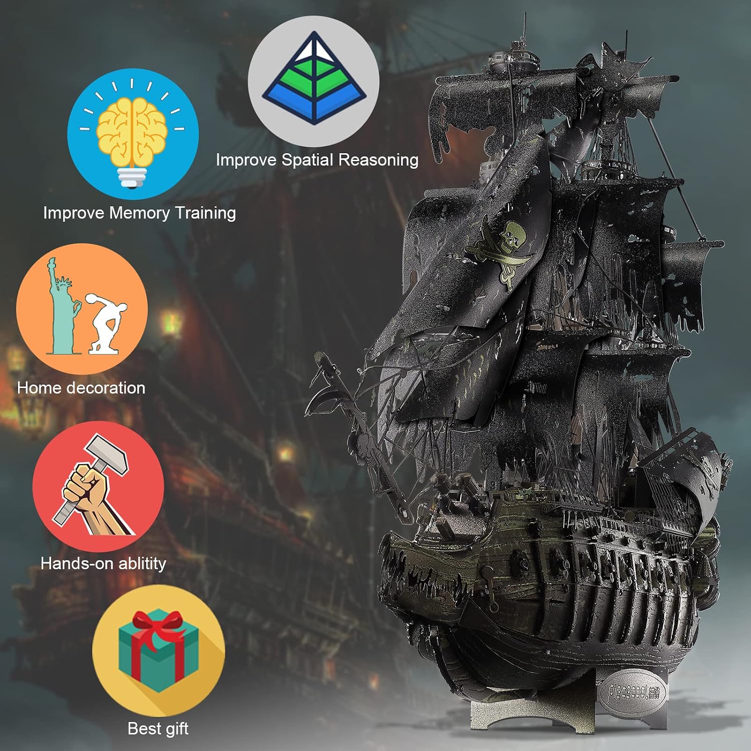 Piececool Metal 3D Puzzles for Adults, Flying Dutchman Pirate Ship Model Kits, 3D Watercraft Model Building Kit, DIY Craft Kits Difficult 3D Puzzles for Family Time, Great Christmas Birthday Gifts - Image 2
