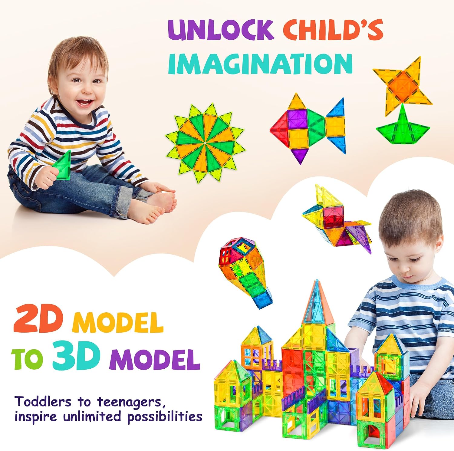 cossy 120Pcs Magnetic Tiles Magnetic 3D Building Blocks Set, Construction Toys for 3 4 5 6 7 8 Year Old Boy and Girl with Stronger Magnets, Educational Toys, Recreational, Conventional - Image 5