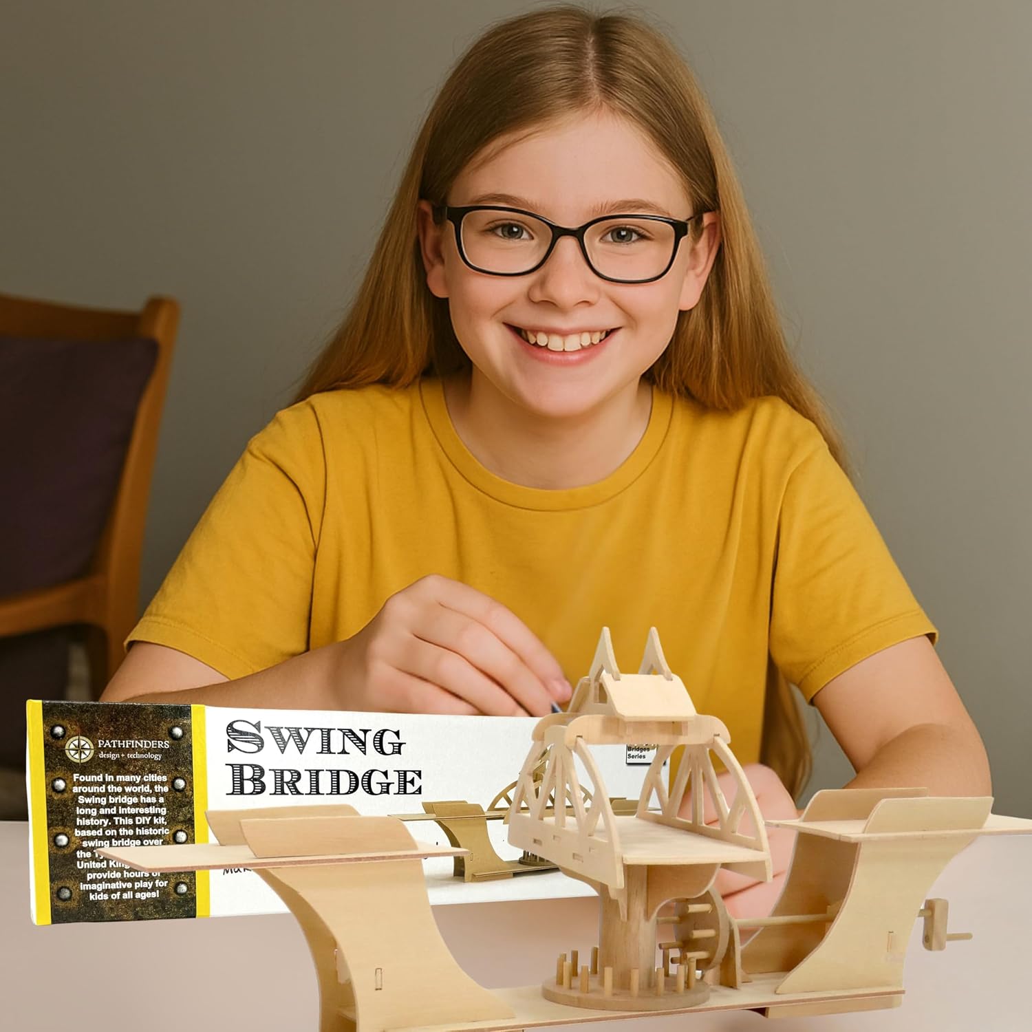 PATHFINDERS Swing Bridge STEM Kit – Wooden Mechanical Bridge Model to Build – DIY Engineering Kit for Kids & Adults – Hand-Powered Gear Mechanism – Educational Science & Engineering Toy - Image 3