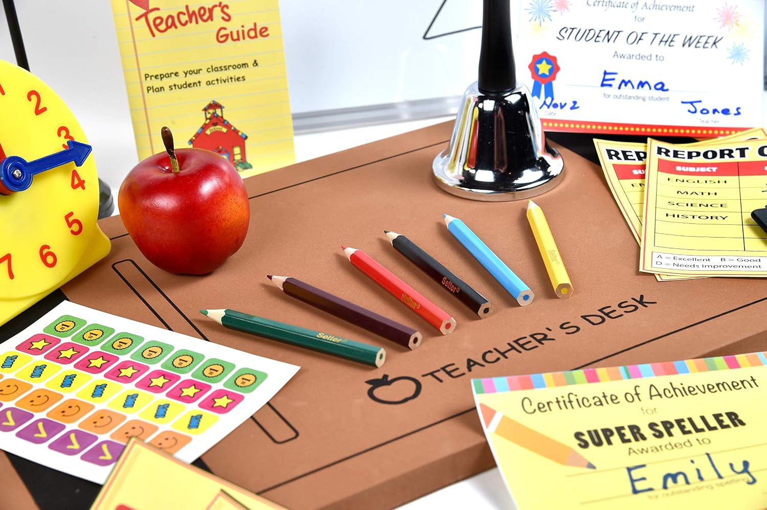 Dr. STEM Toys - Play Teacher Role-Play Set Includes Reusable White Board, Bell, Report Cards, for Home or Classroom, Over 30 Pieces Included, Gift for Kids, Complete Set - Image 4