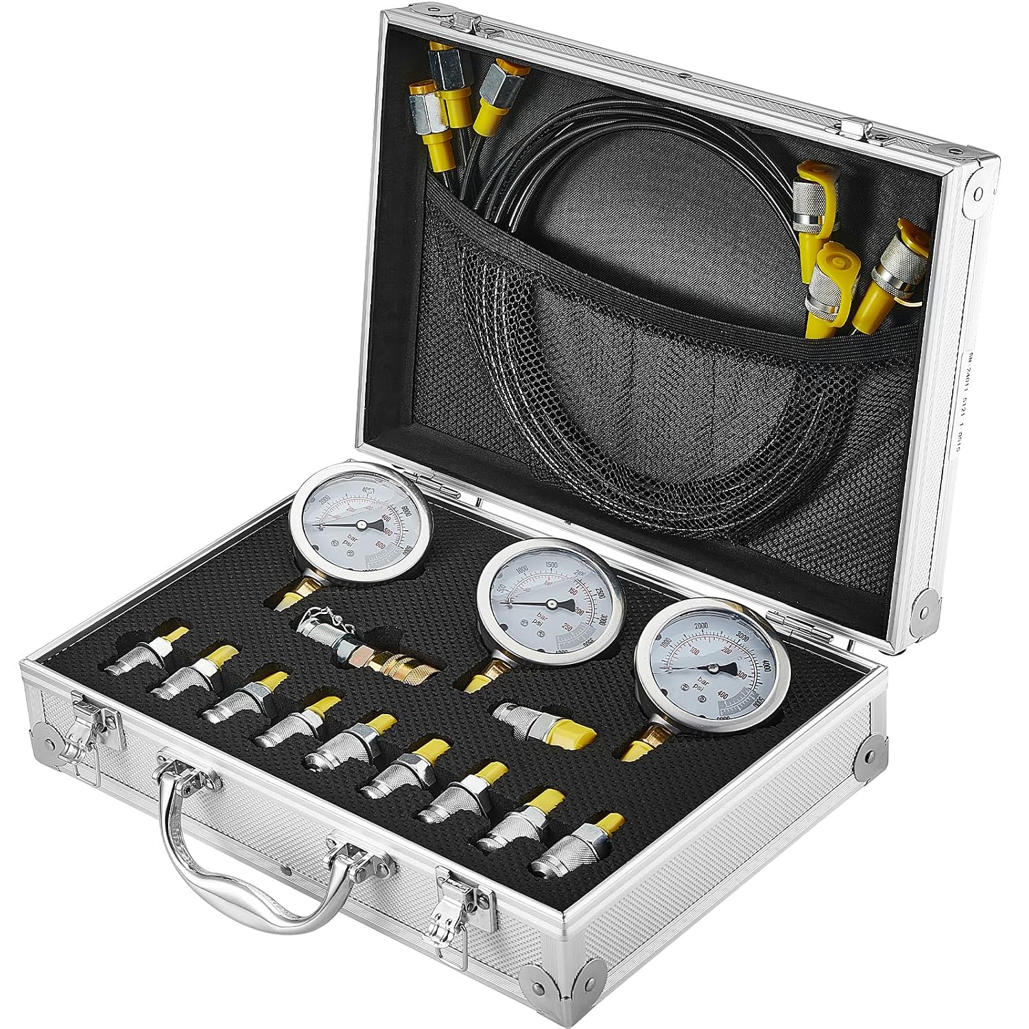 Hydraulic Pressure Test Kit, 250/400/600bar, 3 Gauges 11 Test Couplings 3 Test Hoses, Excavator Hydraulic Test Gauge Set with Portable Carrying Case for Excavator Tractors Construction Machinery - Image 9
