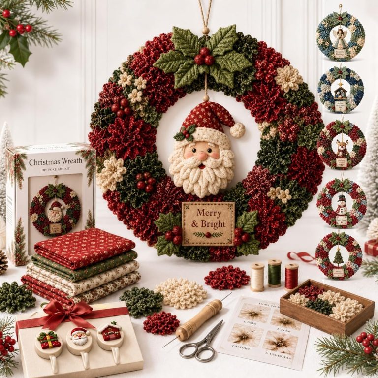 3D Fabric Poke Wreath DIY Kit, Christmas Wreath Craft Kit for Adults