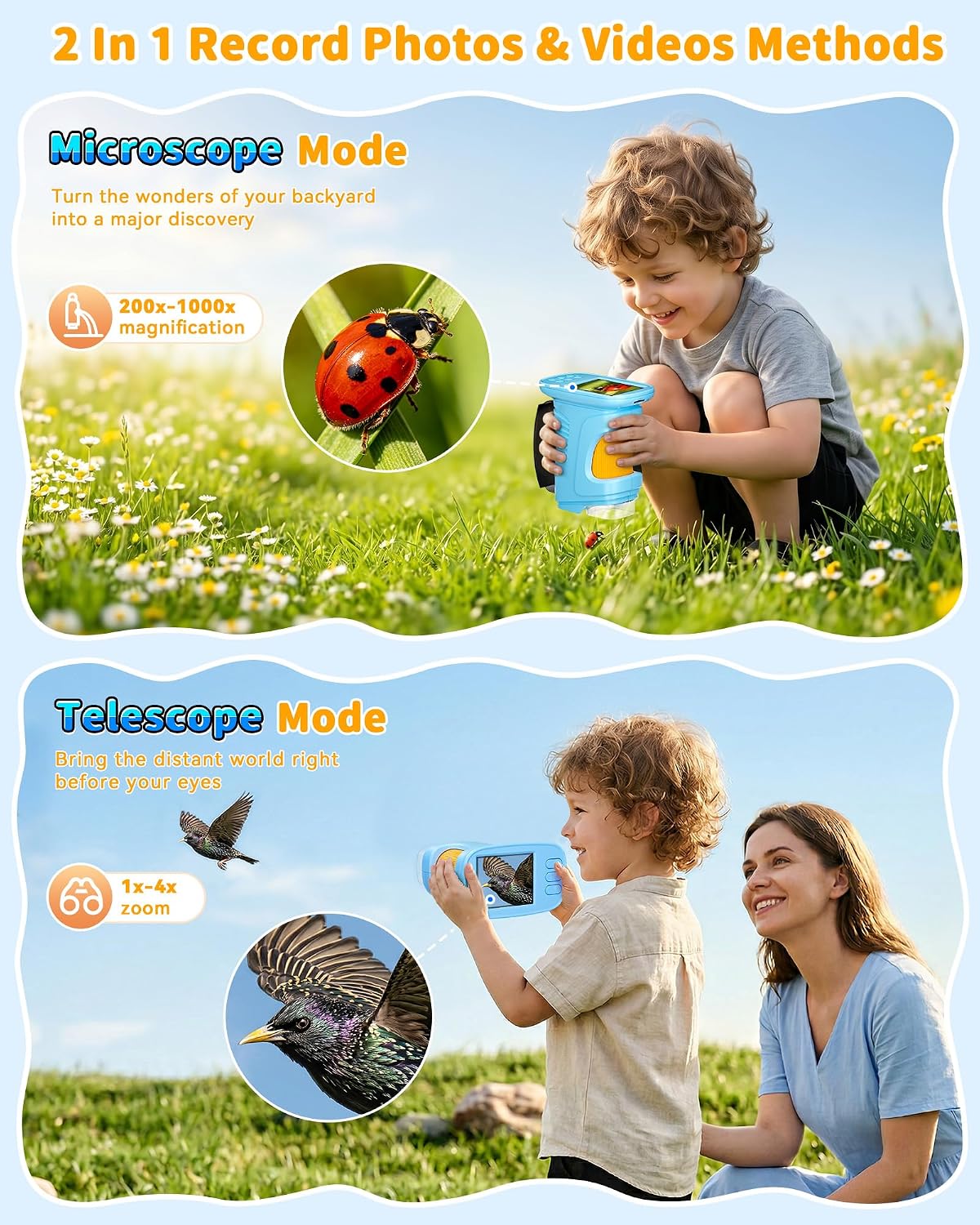 1000X Kids Handheld Microscope, 4K Digital Mini Pocket Digital Microscope with 2.4" IPS Screen, Built-in Camera & 12 Prepared Slides, STEM Educational Toy, Birthday Gift for Boys & Girls Ages 3–12 - Image 7