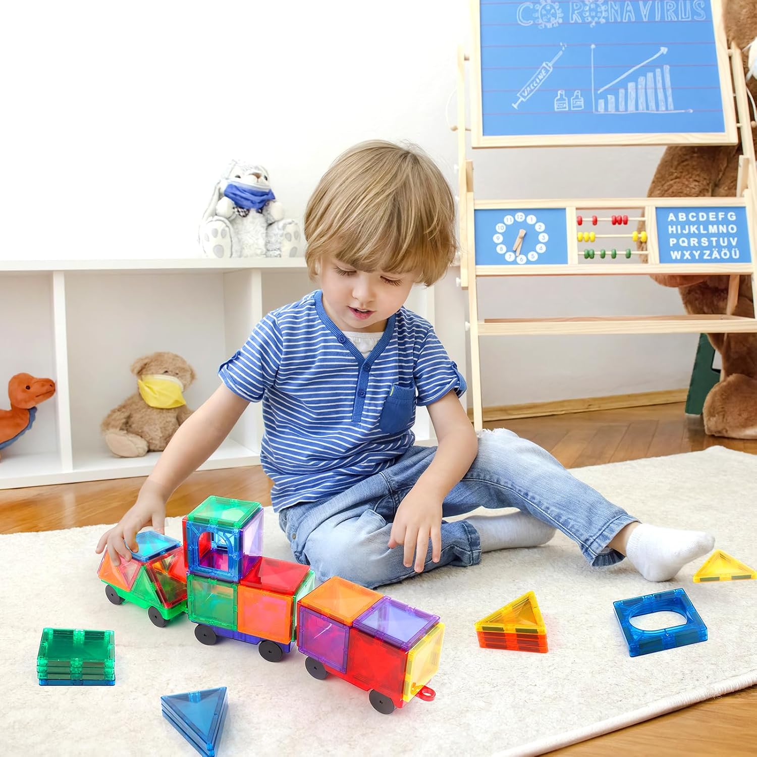 Mruikeny Magnetic Tiles Cars Construction Set - 4 PCS Magnetic Tiles Magnet Bricks Truck Sensory Toys, Educational Magnet Cars Set Building Blocks for 3 4 5 6 7 8+ Year Old Girls Boys - Image 7
