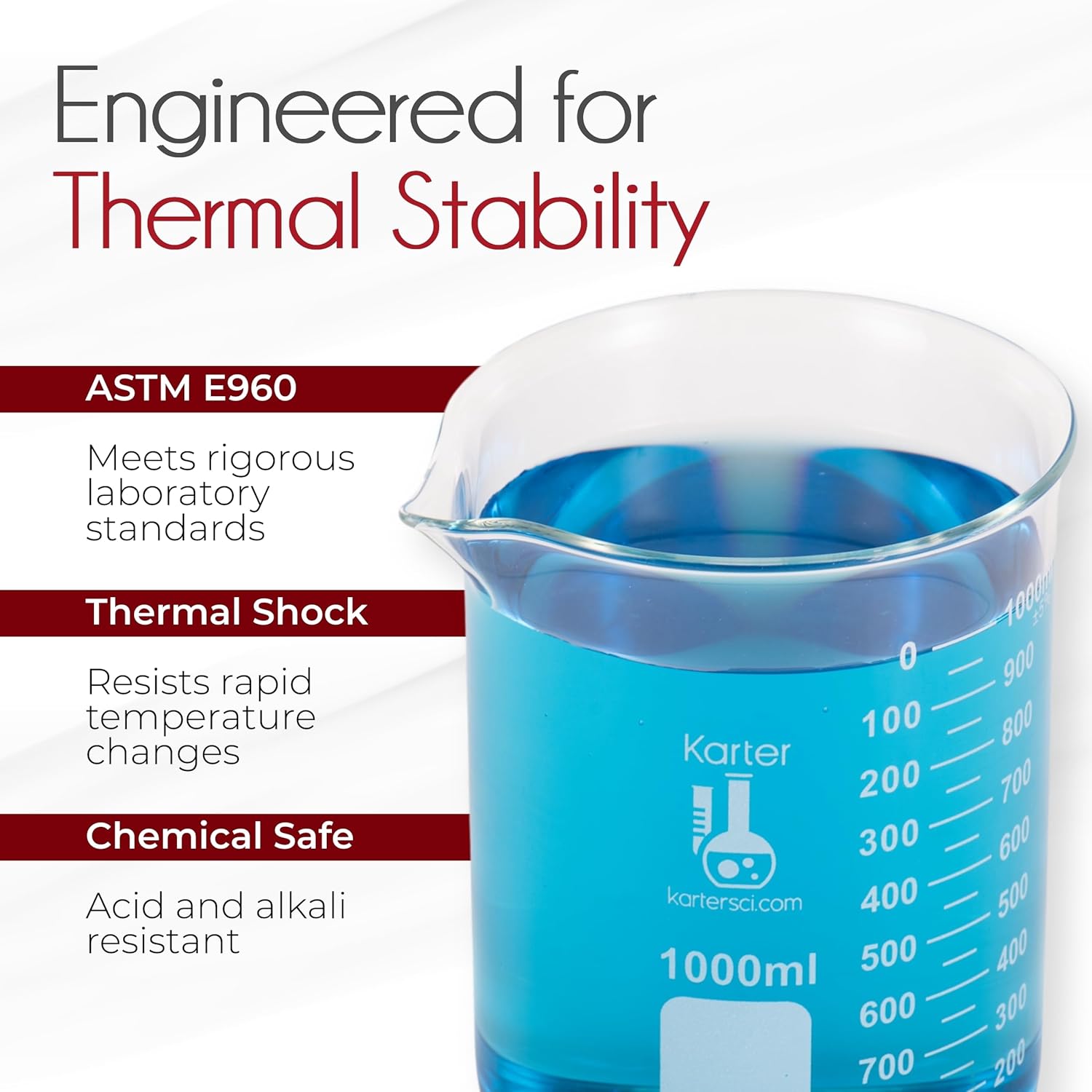 Karter Scientific, 3.3 Boro, Griffin Low Form, Glass Beaker Set - 6 Sizes - 10ml, 50ml, 100ml, 250ml, 500ml, 1000ml - Image 4