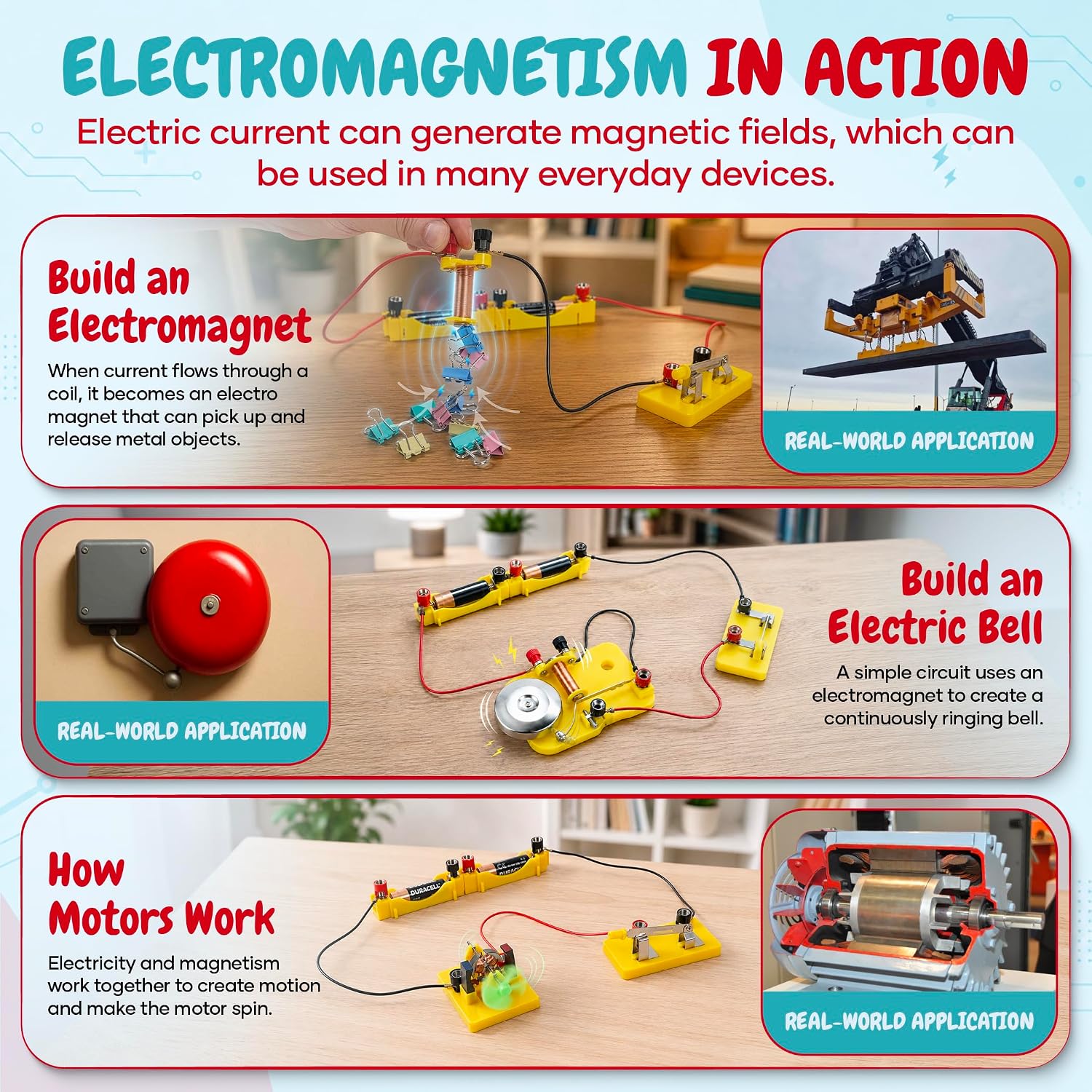 Teenii Electricity and Magnetism Kit for Kids, STEM Science Experiments with Electric Circuits, Educational Physics Toy, Science Discovery Game for Boys and Girls 8+, 50 Pieces - Image 4