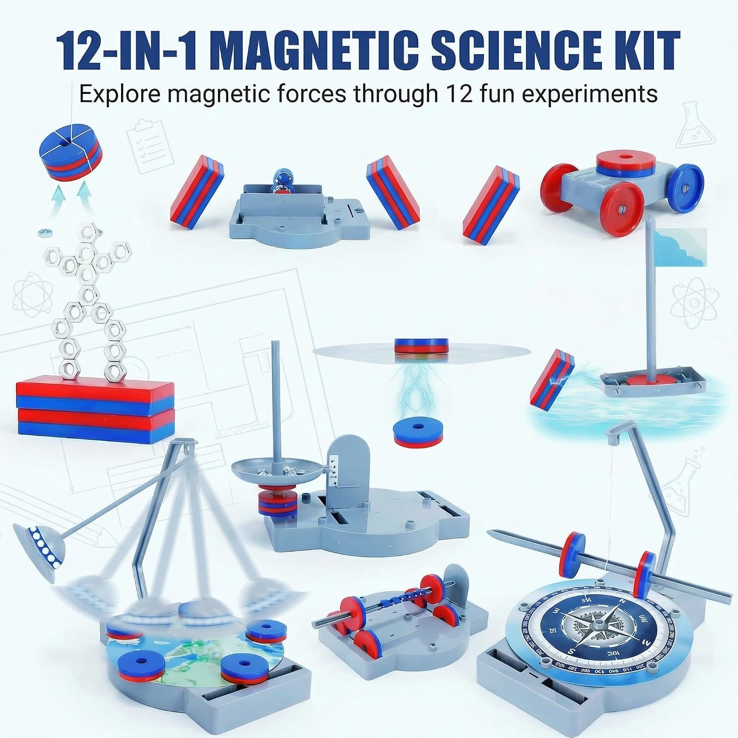 NewFamily Magnetic Science Kit for Kids, 12-in-1 STEM Physics Experiment Kit, Hands-On Magnetism Learning Toy, Ages 6 7 8 9 10 11 12 - Image 2