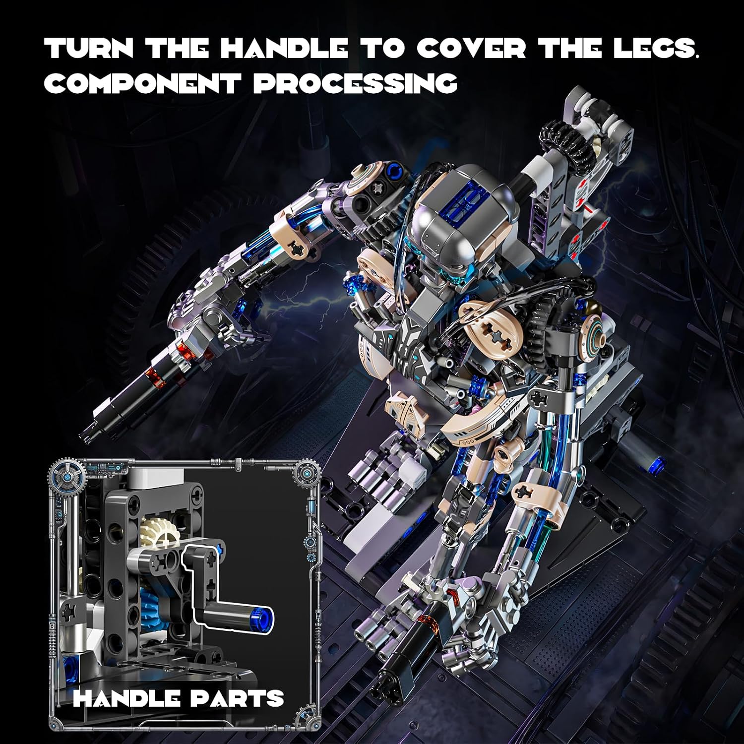 Mechanical Skeleton Robot Building Set with LED Lights (692PCS) Poseable Model with Movable Gears & Display Stand, STEM Toy & Gothic Decor Gift for Adults Teens Age 14+ - Image 4