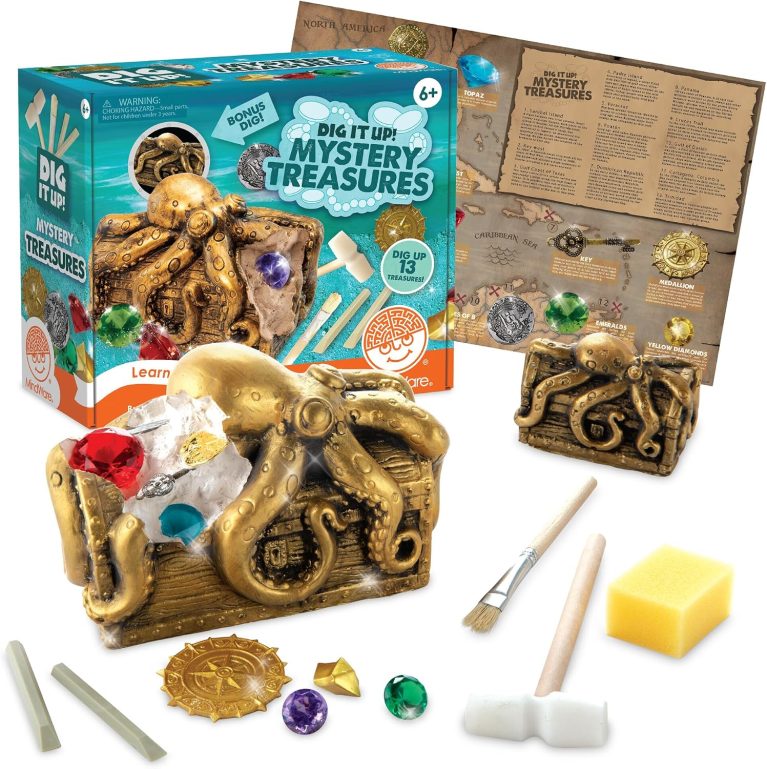 MindWare Dig It Up Discoveries Pirate Mystery Treasure Chest: Giant Discovery Project for Kids – Dig Up 13 Treasures – Includes a Bonus Dig, 2 Chisels and 1 Poster Filled with Pirate Facts and Lore