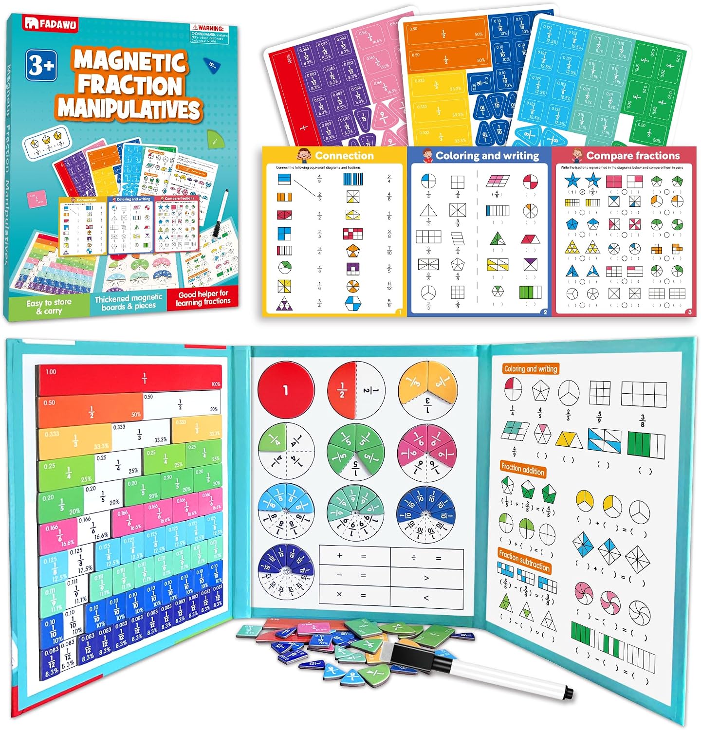 Magnetic Fraction Educational Puzzle, Fraction Manipulatives Book