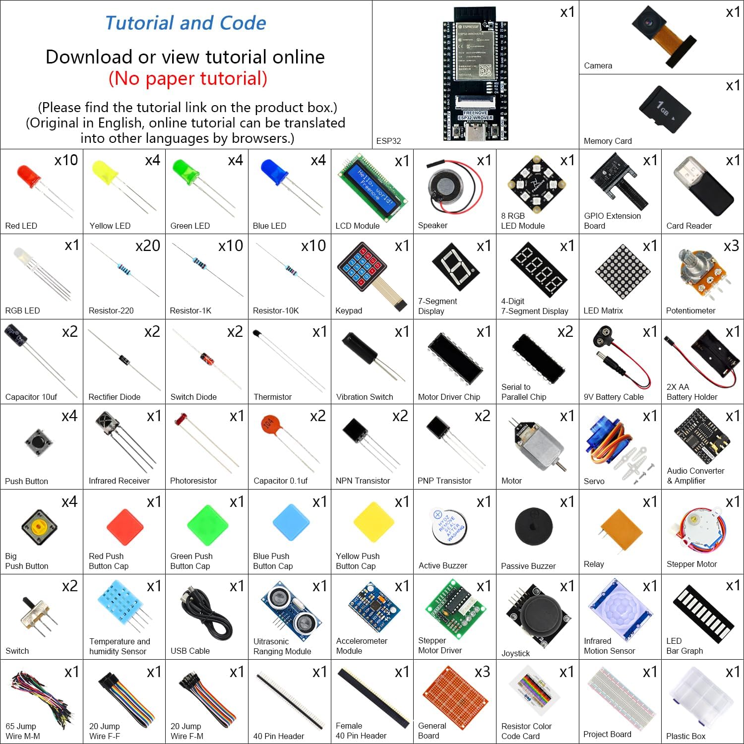 Freenove ESP32 Kit Dev CAM Board Ultimate Starter Kit, Dual-core 32-bit 240 MHz Microcontroller, Onboard Camera WiFi+BT, 795-Page Tutorial, Python C Java Code, 122 Projects, 240 Items - Image 2