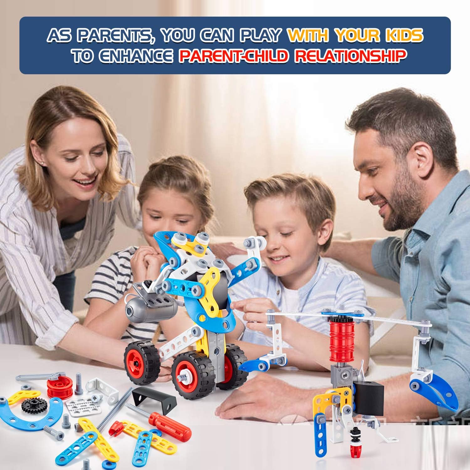 Erector Set for Boys 6-12, Building Toys for Kids Ages 4-8, 5 in 1 STEM Toys Ages 4-7 with Electric Power Motor, Construction Toys for Age 5 7 8 9 Years Old, 113 PCS DIY - Image 3
