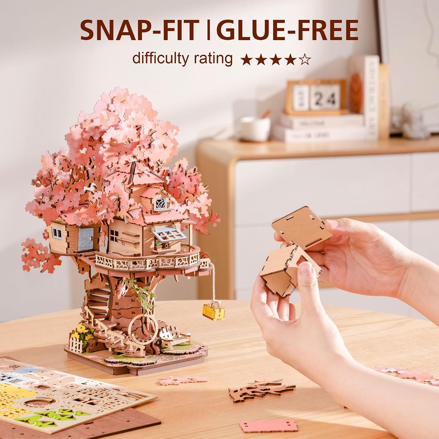 Rolife 3D Puzzles for Adults, Cherry Blossom Bonsai Tree Plants, Japanese Sakura Tree House Flowers Building Set for Adults for Table Toys & Home Decor, Creative Birthday Gift for Girls&Boys (535 PCS) - Image 3