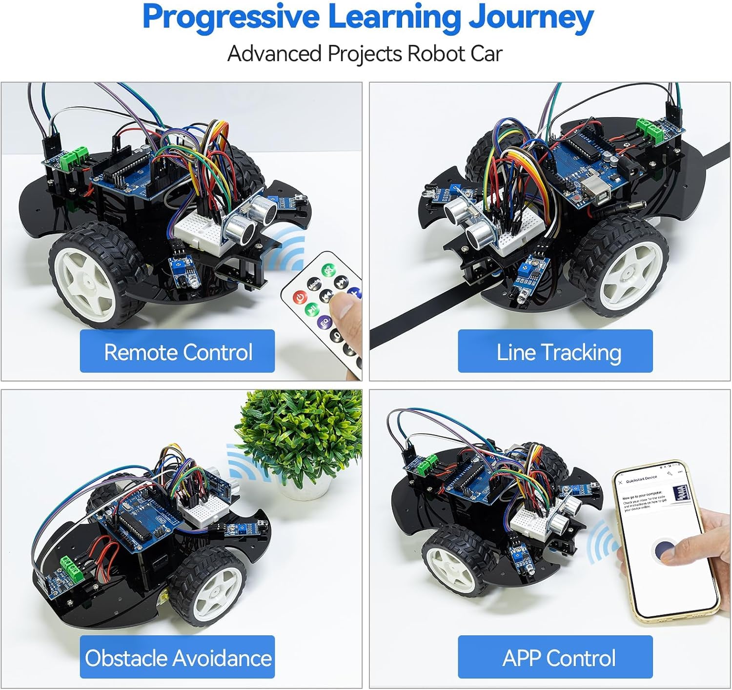 SunFounder Ultimate Starter Kit Compatible with Arduino UNO IDE Scratch, 3 in 1 IoT/Smart Car/Basic Kit with Online Tutorials, Video Courses, 192 Items, 87 Projects, Suitable for Age 8+ Beginners - Image 5