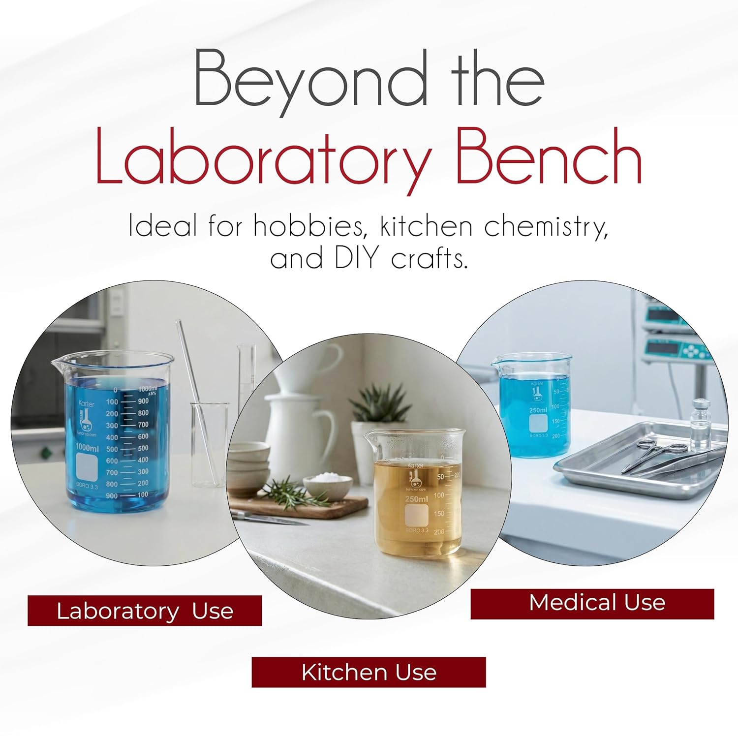 Karter Scientific, 3.3 Boro, Griffin Low Form, Glass Beaker Set - 6 Sizes - 10ml, 50ml, 100ml, 250ml, 500ml, 1000ml - Image 6