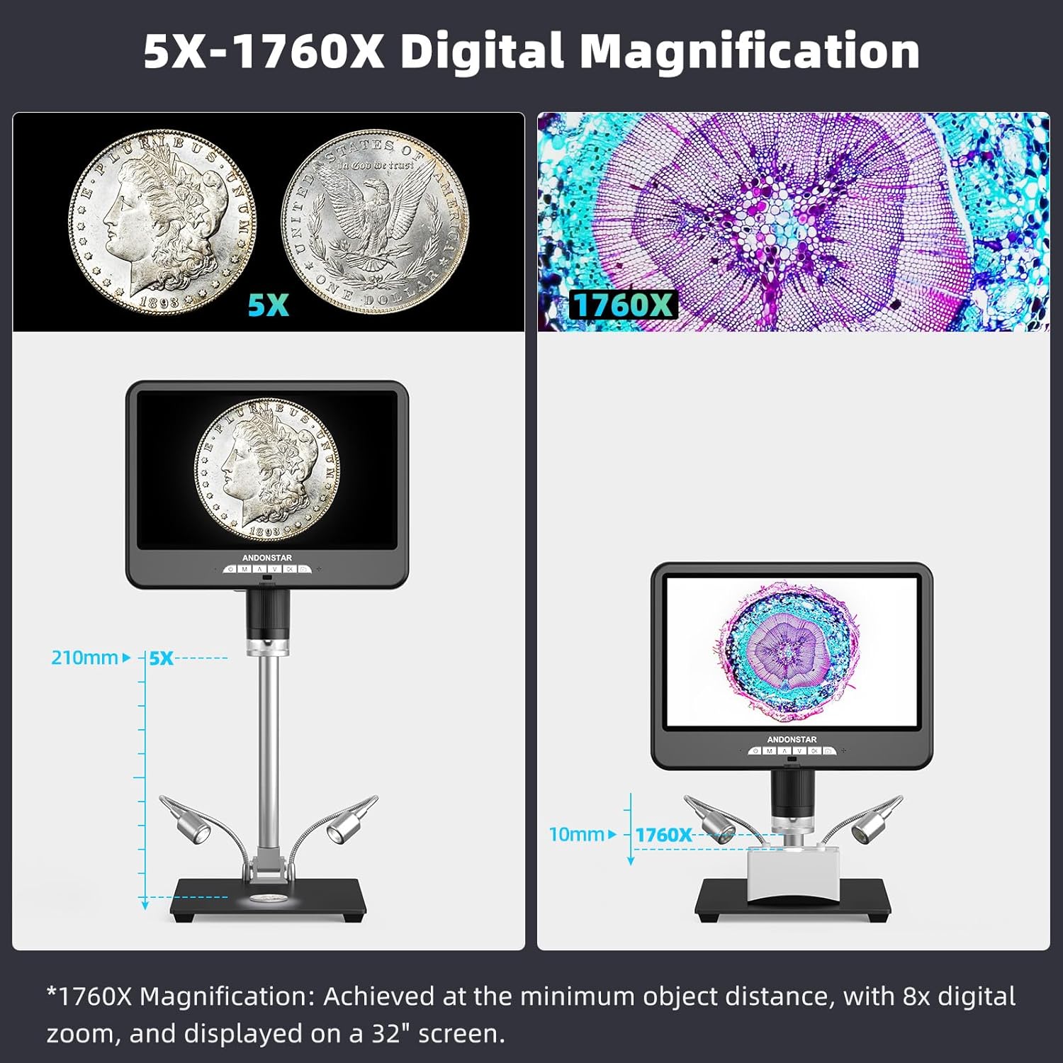 Andonstar 4K 60FPS 10.1" HDMI Digital Microscope for Soldering, Coin - Image 6