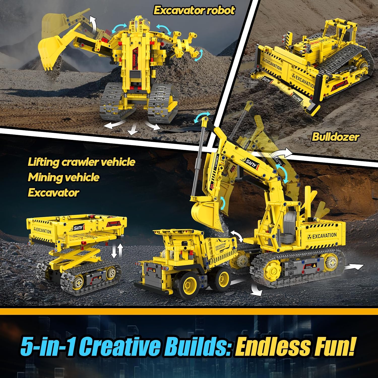Robot Building Kits, 5-in-1 Stem Toys for Boys Age 8-14, APP & Remote Control Excavator Kids Construction Toys, Programmable Erector Sets, Educational Robotic Kit Gifts for Girls Boys (555 PCS) - Image 5