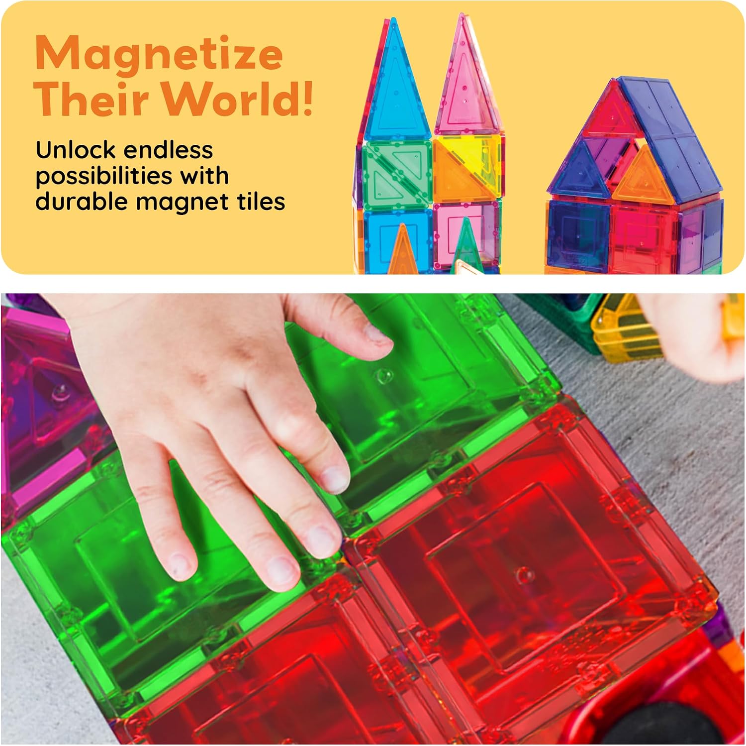 PicassoTiles 100 Piece Magnetic Tiles, Clear 3D Building Blocks for Kids 3+ - Image 7