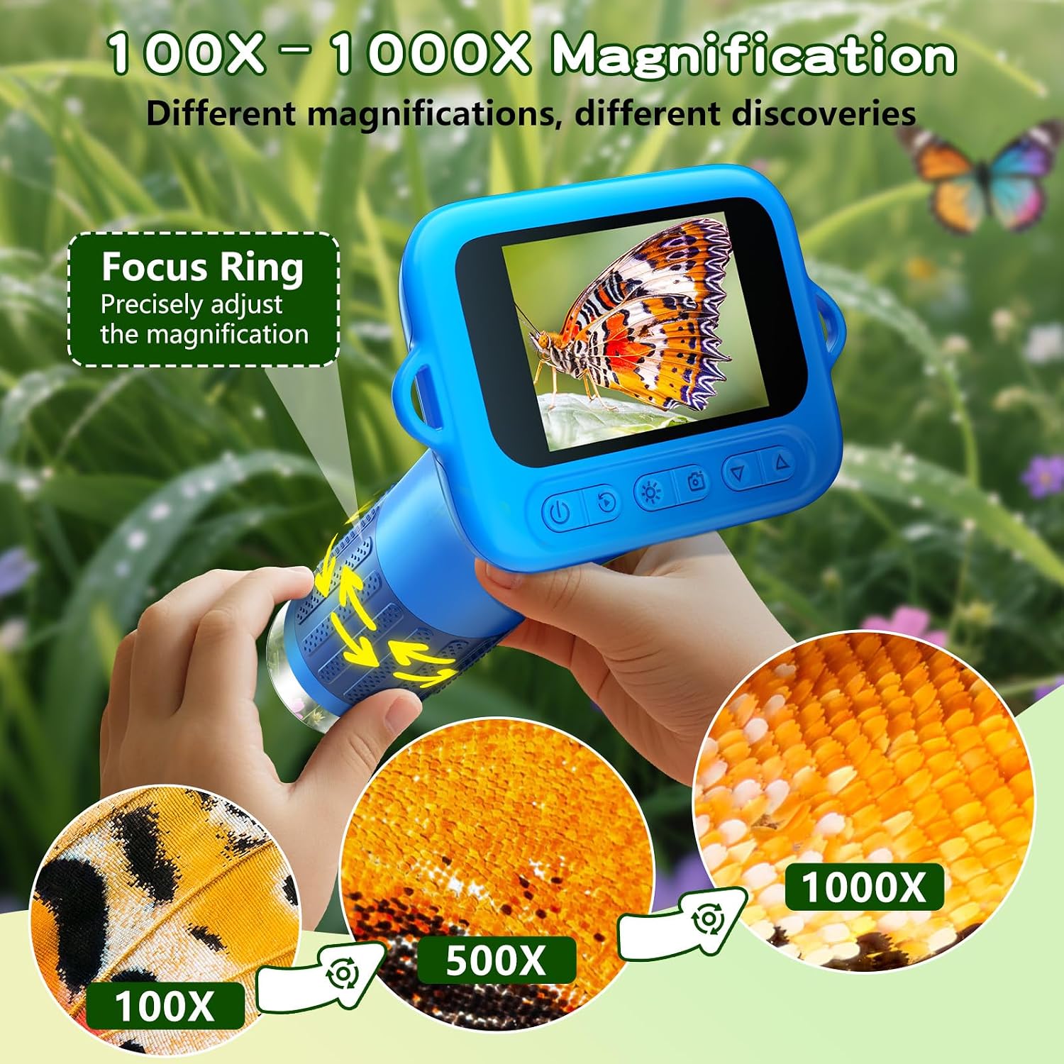 Odatay 1000X Digital Kids Microscope Kit with 12 Slides & 2" Screen, Blue - Image 4