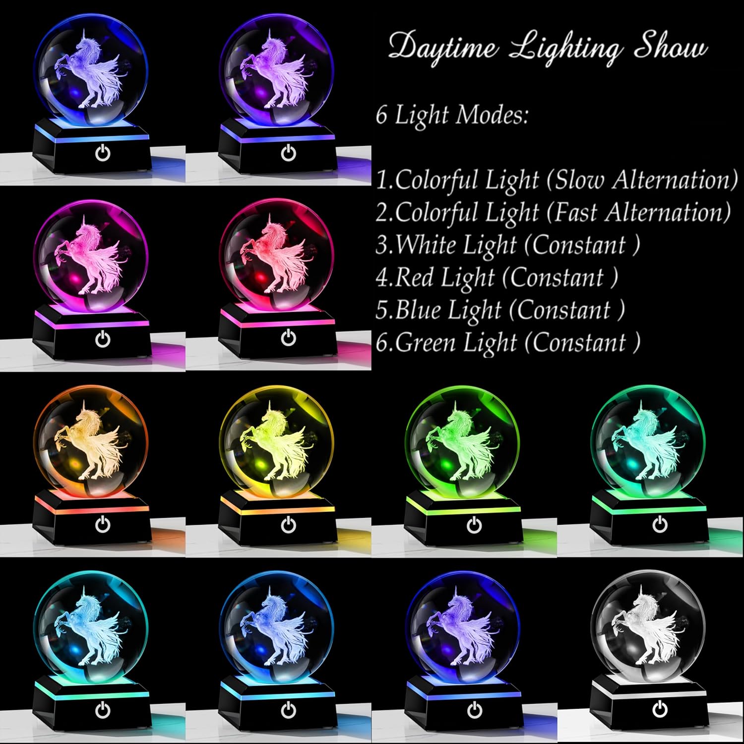 Qianwei Unicorn Gifts For Women 3D Crystal Ball 3.14'' - 80mm Laser Unicorn Decor Glass Animals Figurine Statue Night Light For Room Decorations - Image 2