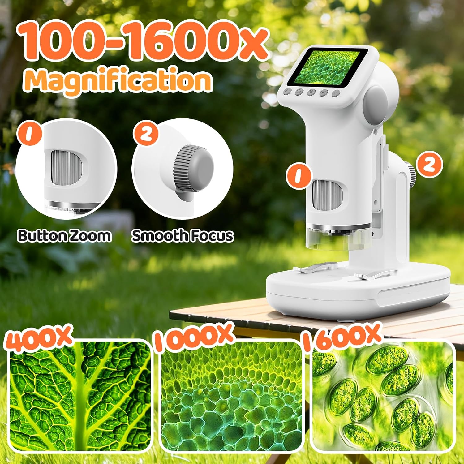 1600X Microscope for Kids, 2.0" Screen Toddler Toy, White - Image 2