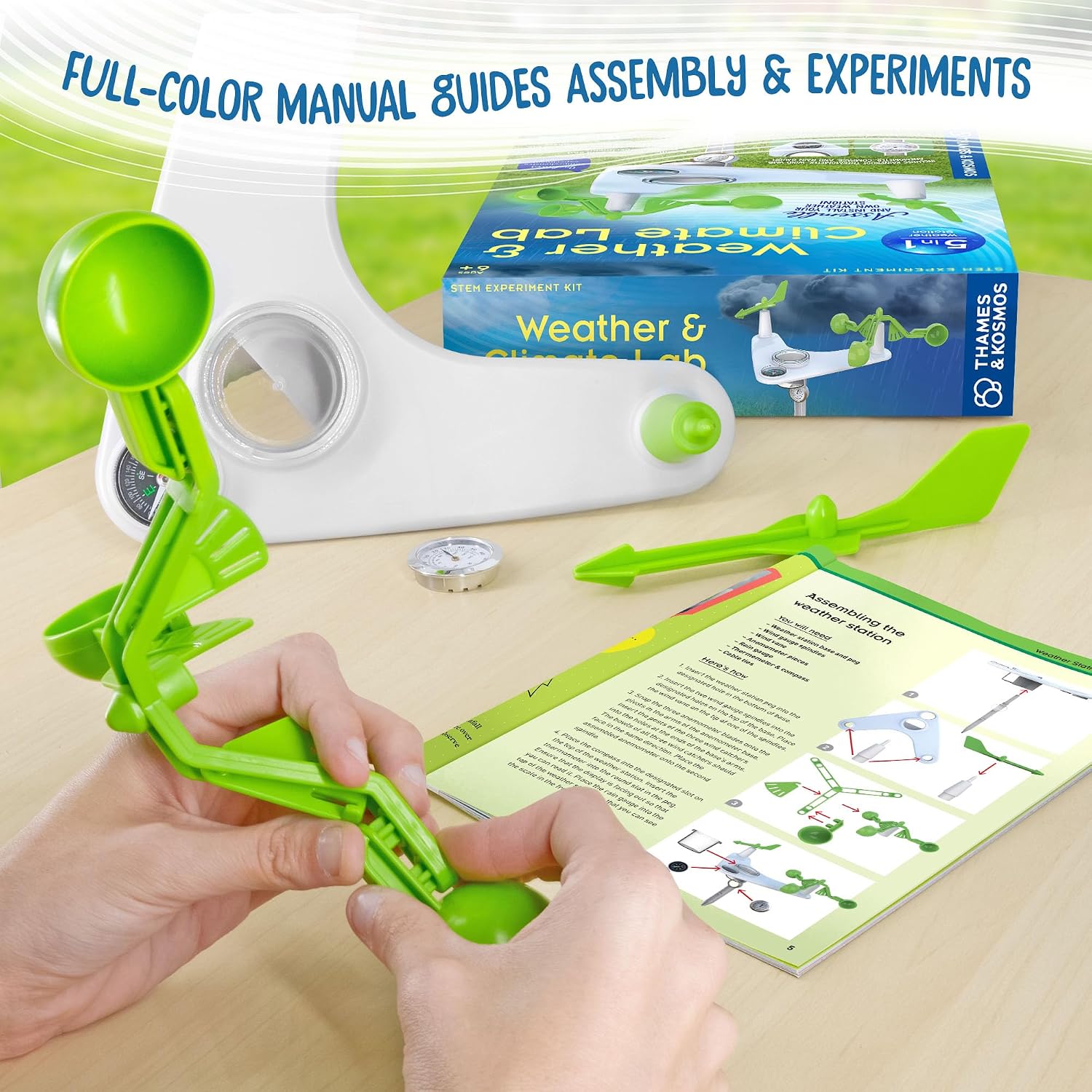 Thames & Kosmos Weather & Climate Lab STEM Experiment Kit, 5-in-1 Meteorology Station w/Wind Vane, Compass, Rain Gauge, Anemometer & Thermometer for Ages 6+, Includes Stake for Outdoor Use - Image 3