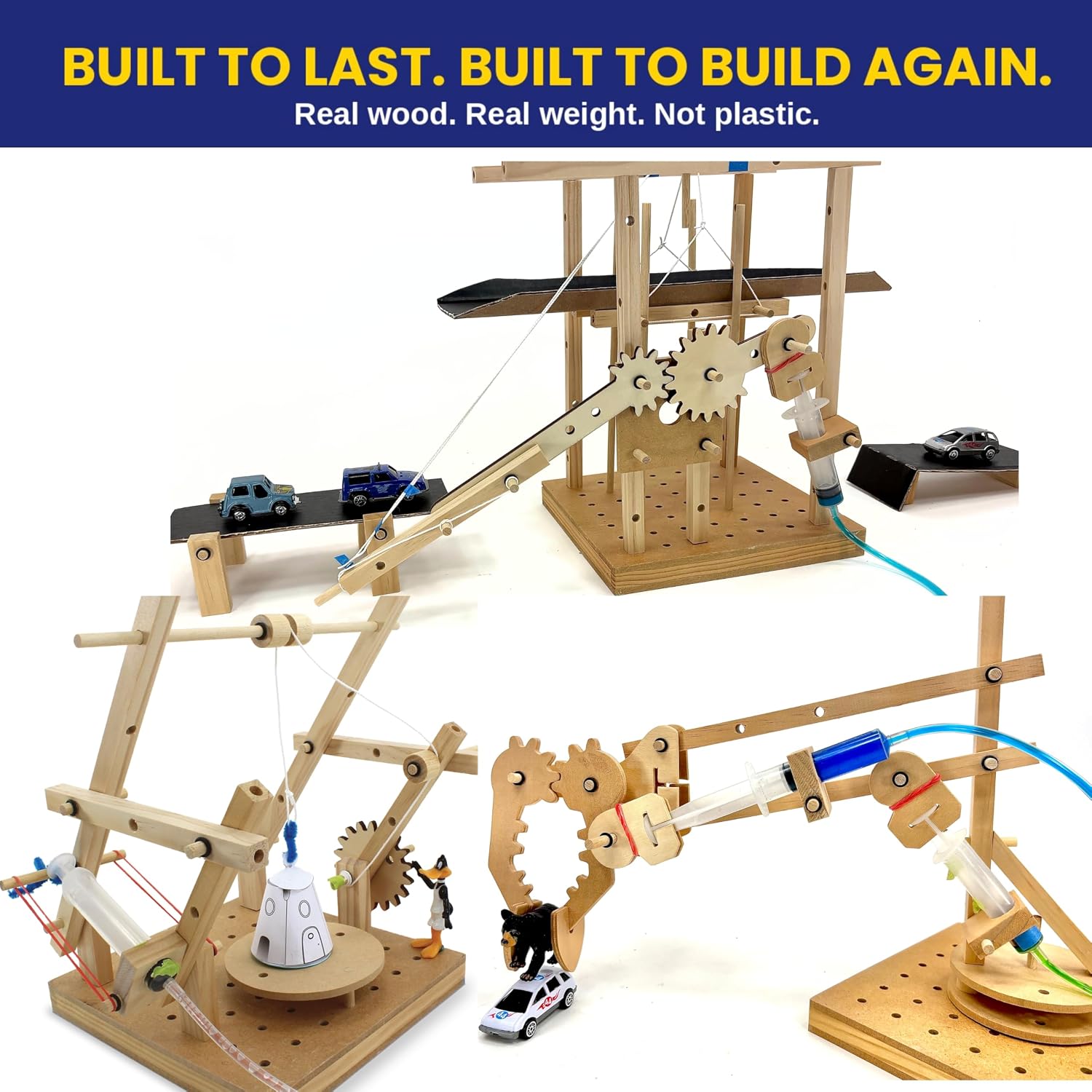 PATHFINDERS Engineering Maker Set — Real Wood STEM Building Kit | Hydraulics, Gears, Levers & Pulleys | 10 Challenges + 15 Challenge Cards | Ages 8+ - Image 5