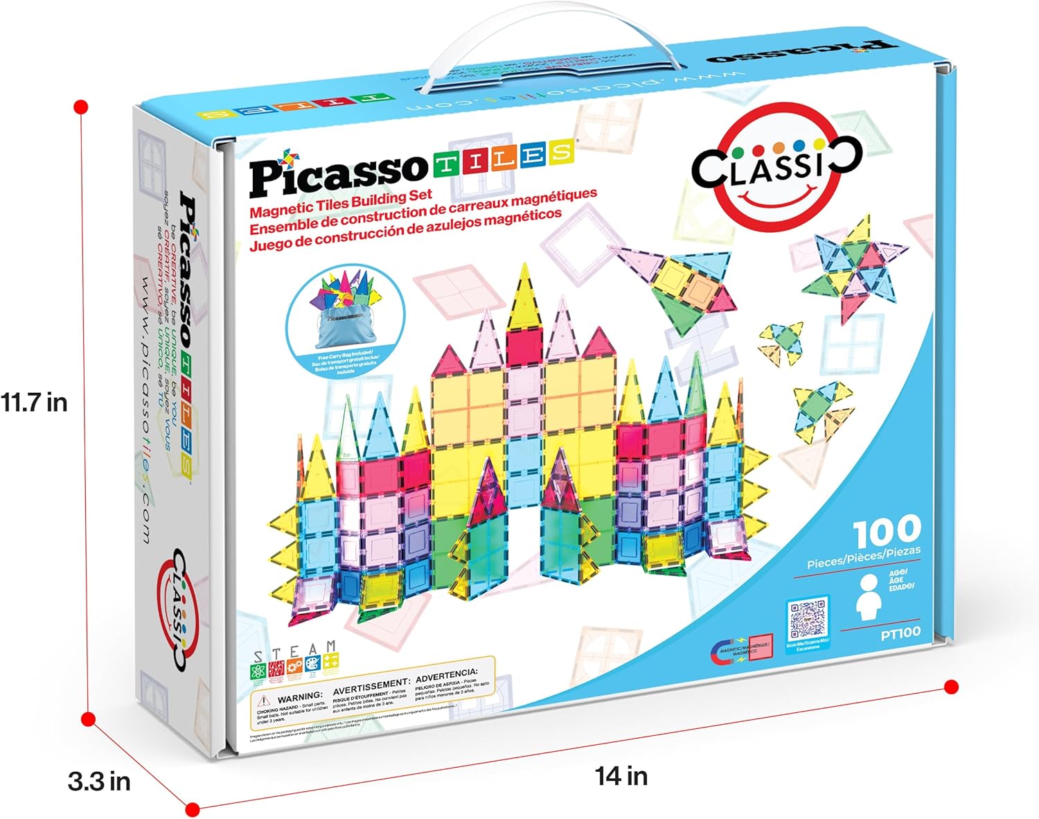 PicassoTiles 100 Piece Magnetic Tiles, Clear 3D Building Blocks for Kids 3+ - Image 2