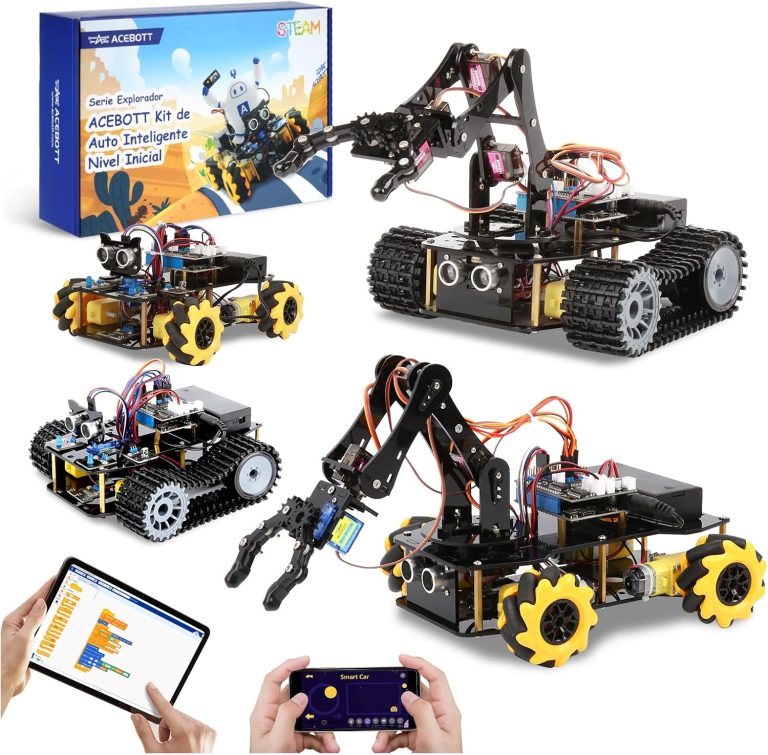 Robotics for Kids Ages 12-16, ACEBOTT 4 in 1 Smart Robot Arm with 5DOF + Tank Car, STEM Toys Coding Kit Compatible with Arduino & Scratch, App & Remote Control, for Kids & Teens